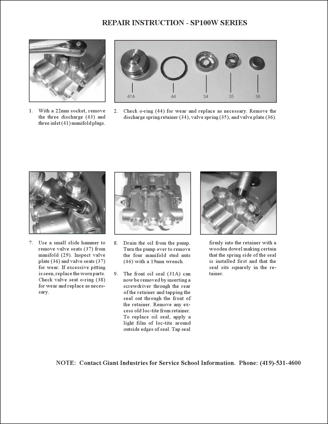 Giant service manual Repair Instruction SP100W Series 