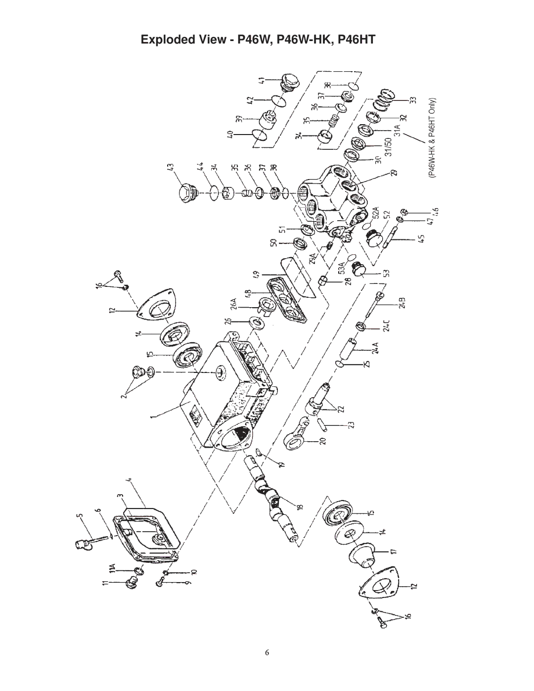 Giant Triplex Ceramic Plunger Pump installation instructions Exploded View P46W, P46W-HK, P46HT 