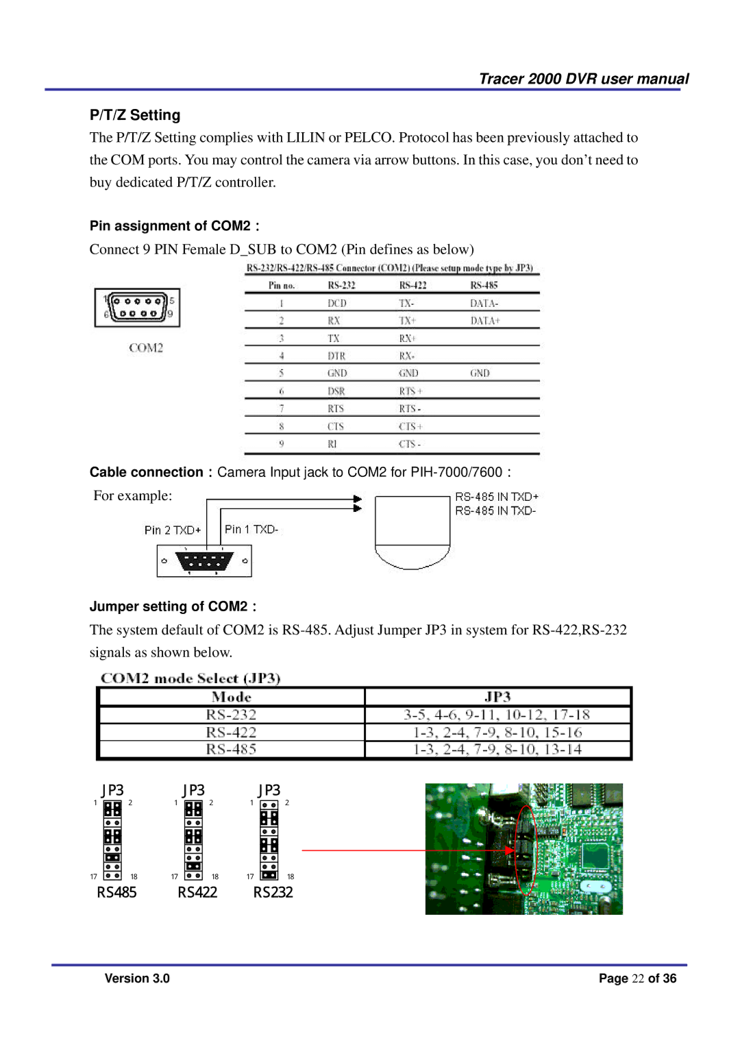 Giantec 2000 manual Z Setting, RS485 RS422 RS232 