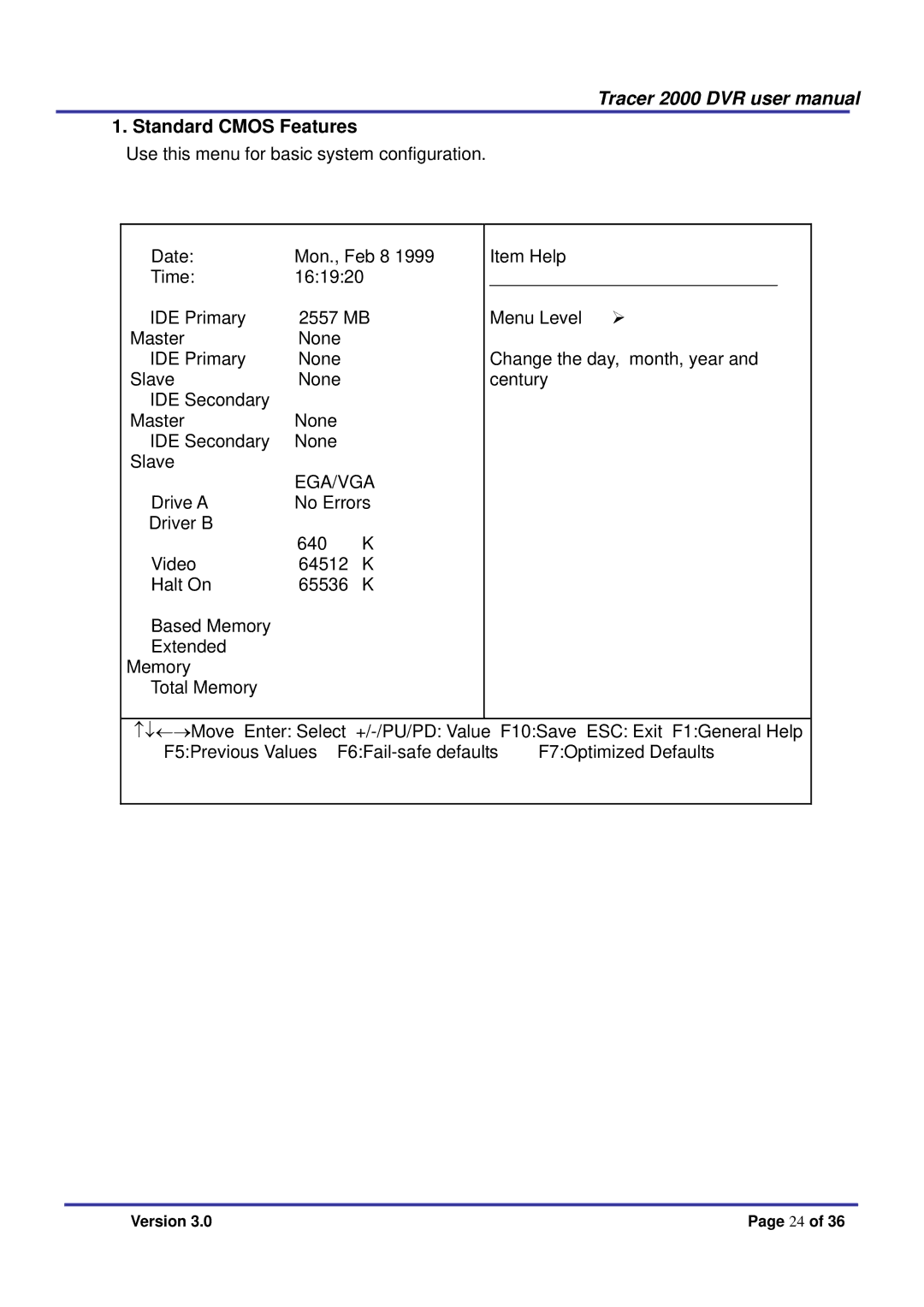 Giantec 2000 manual Standard Cmos Features, Ega/Vga 