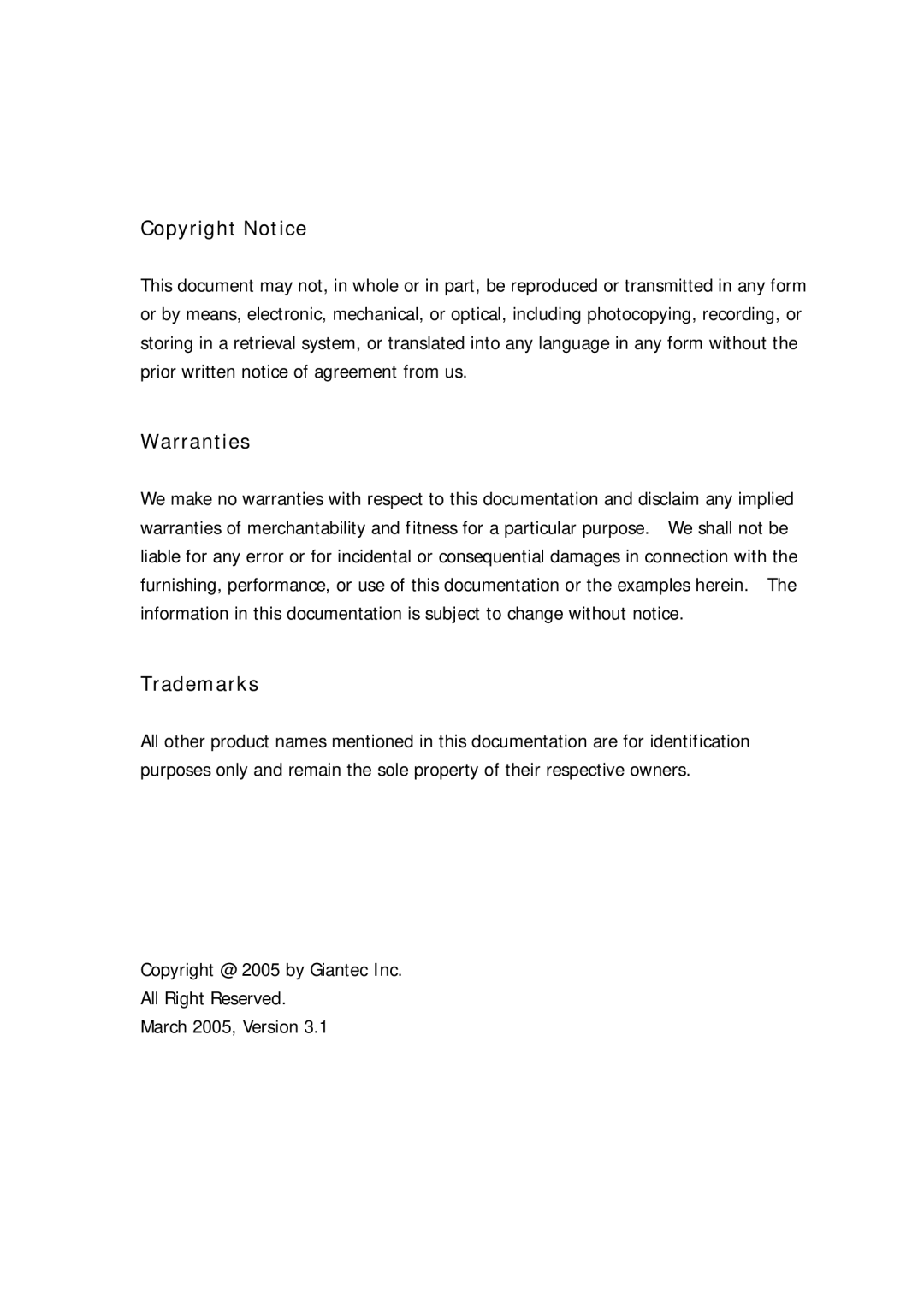 Giantec tracer2000 manual Copyright Notice, Warranties, Trademarks 