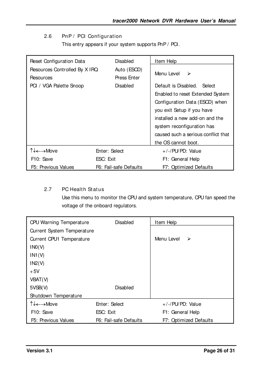 Giantec tracer2000 manual PnP / PCI Configuration, PC Health Status 