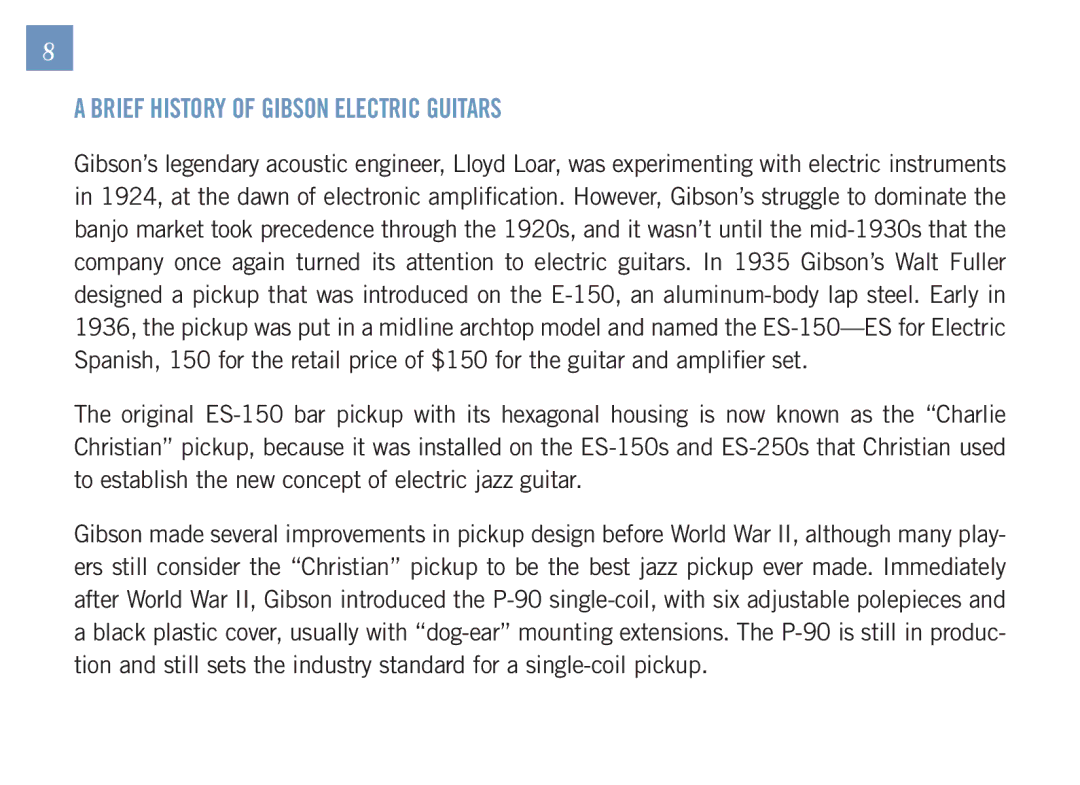 Gibson Guitars 1550-07 GUS manual Brief History of Gibson Electric Guitars 