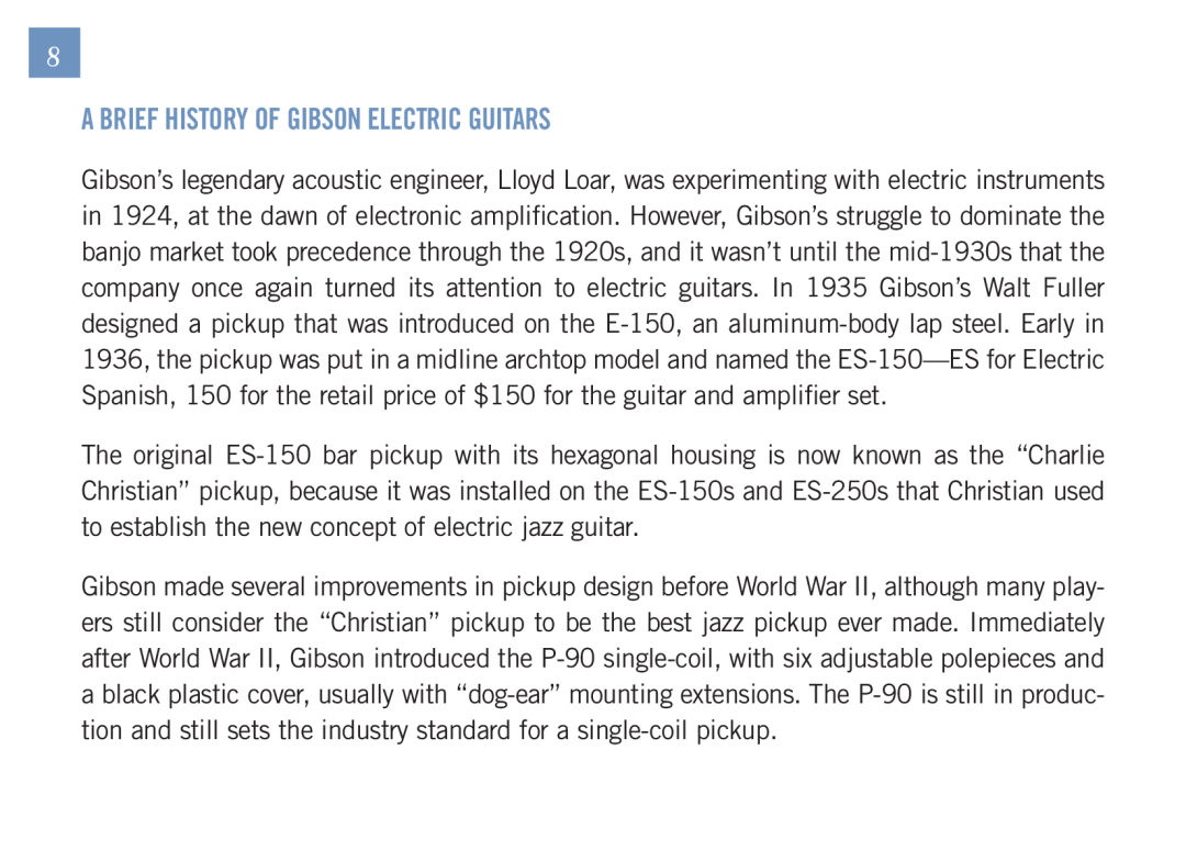 Gibson Guitars 1550-07 GUS manual A Brief History Of Gibson Electric Guitars 