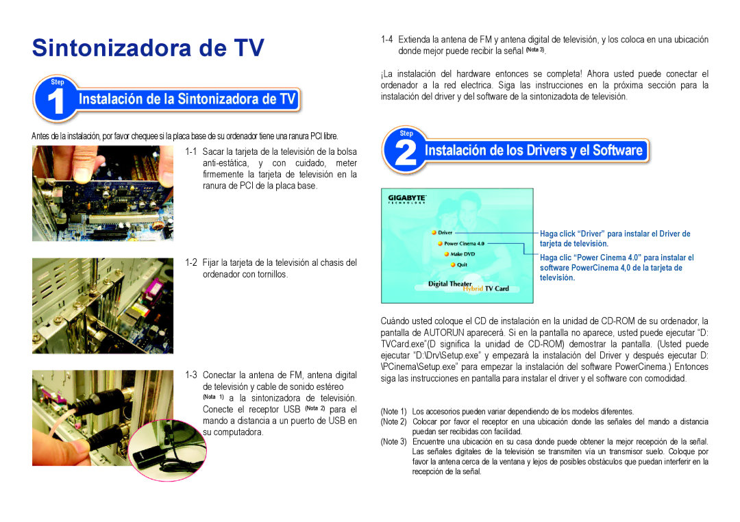 Gigabyte 12QM-TVPCI01-1001R manual Instalación de la Sintonizadora de TV, Instalación de los Drivers y el Software 