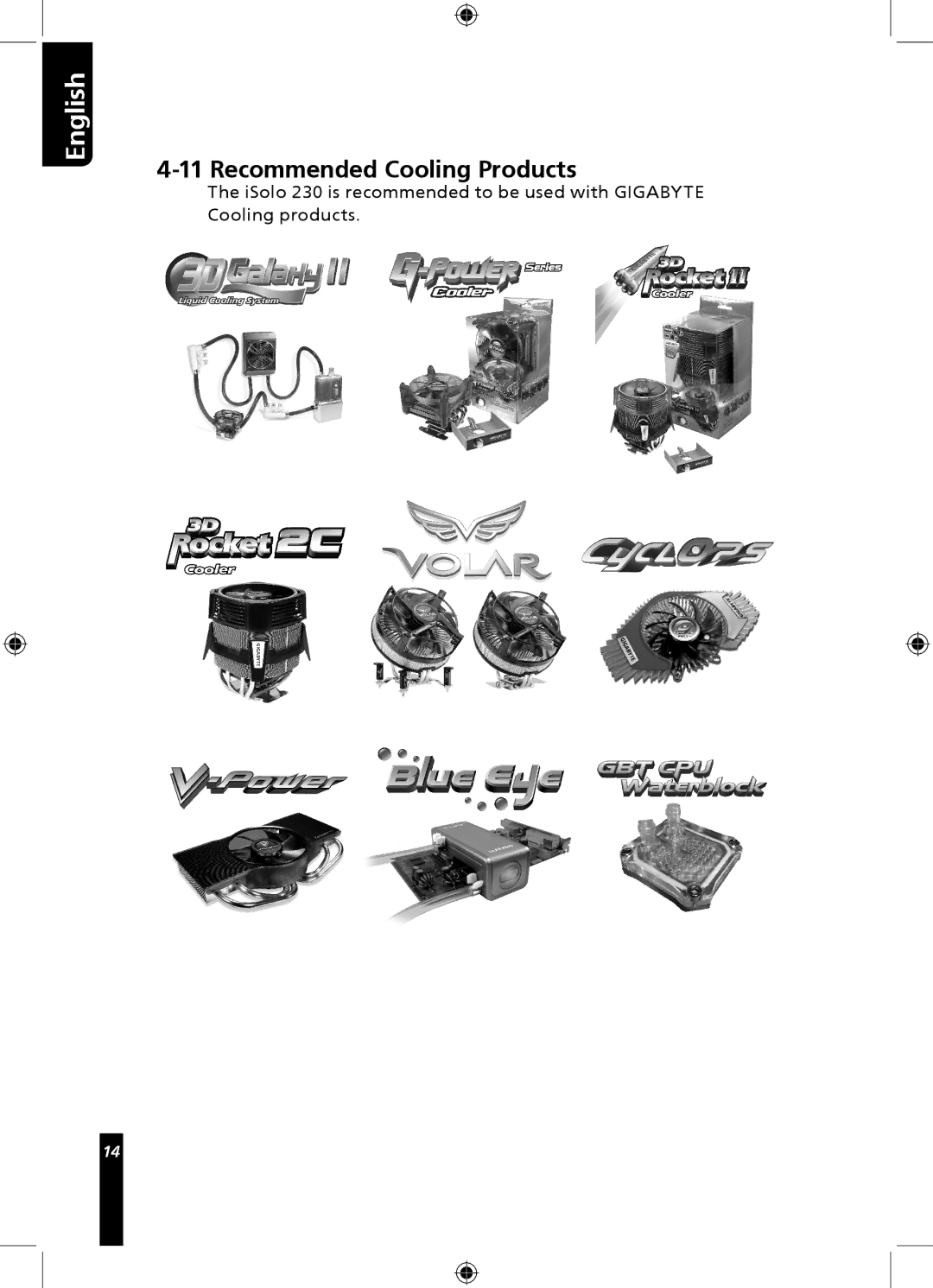 Gigabyte 230 user manual Recommended Cooling Products 