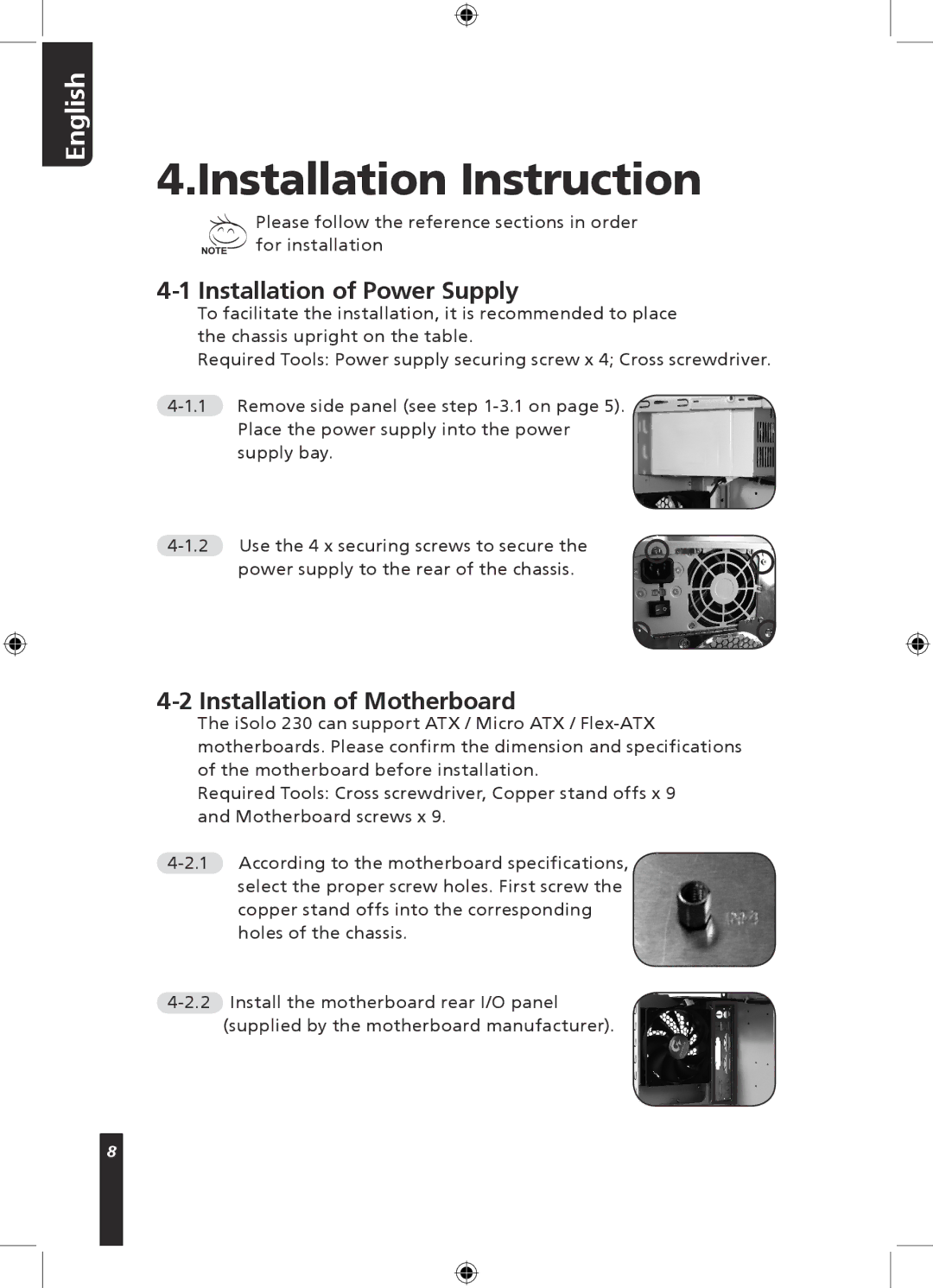 Gigabyte 230 user manual Installation Instruction, Installation of Power Supply, Installation of Motherboard 