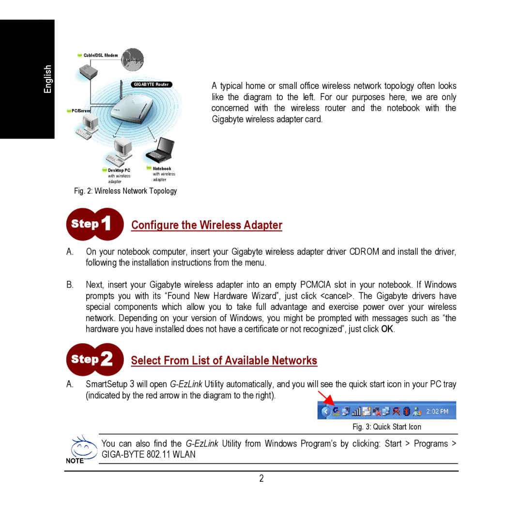 Gigabyte 3 quick start Configure the Wireless Adapter, Select From List of Available Networks 