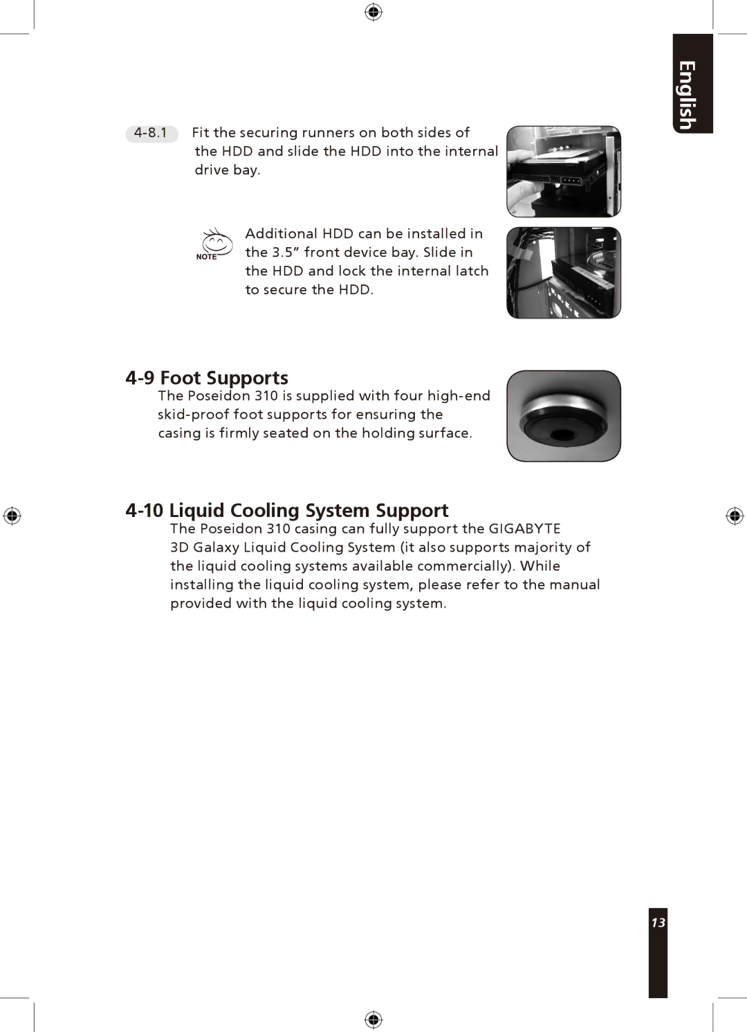 Gigabyte 310 user manual Foot Supports, Liquid Cooling System Support 