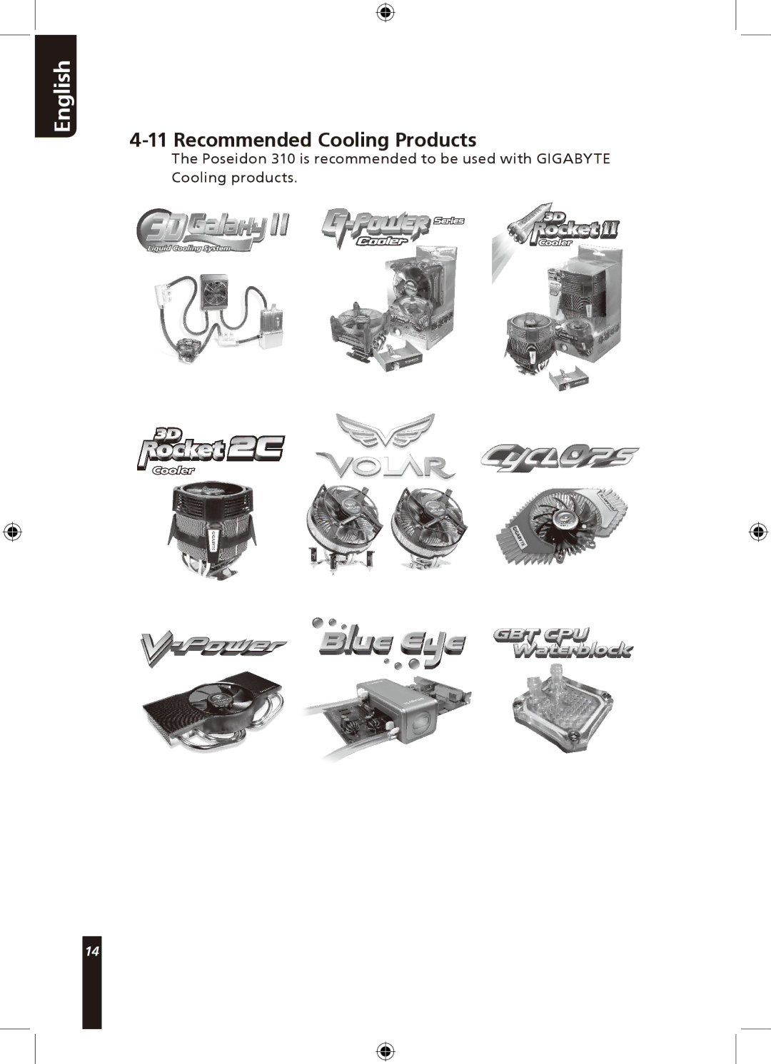 Gigabyte 310 user manual Recommended Cooling Products 