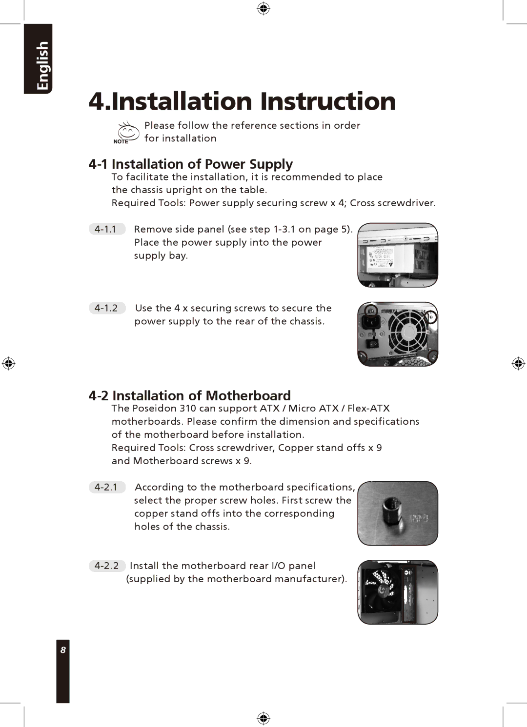 Gigabyte 310 user manual Installation Instruction, Installation of Power Supply, Installation of Motherboard 