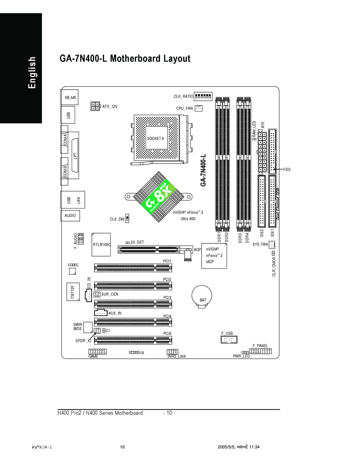 Gigabyte 4500 manual GA-7N400-L Motherboard Layout 