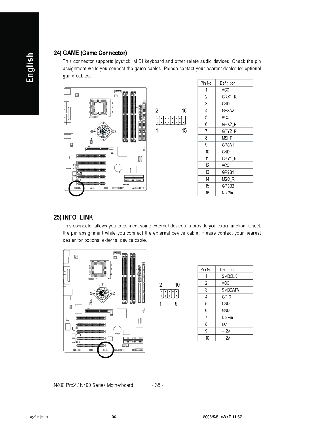 Gigabyte 4500 manual Game Game Connector, Infolink 