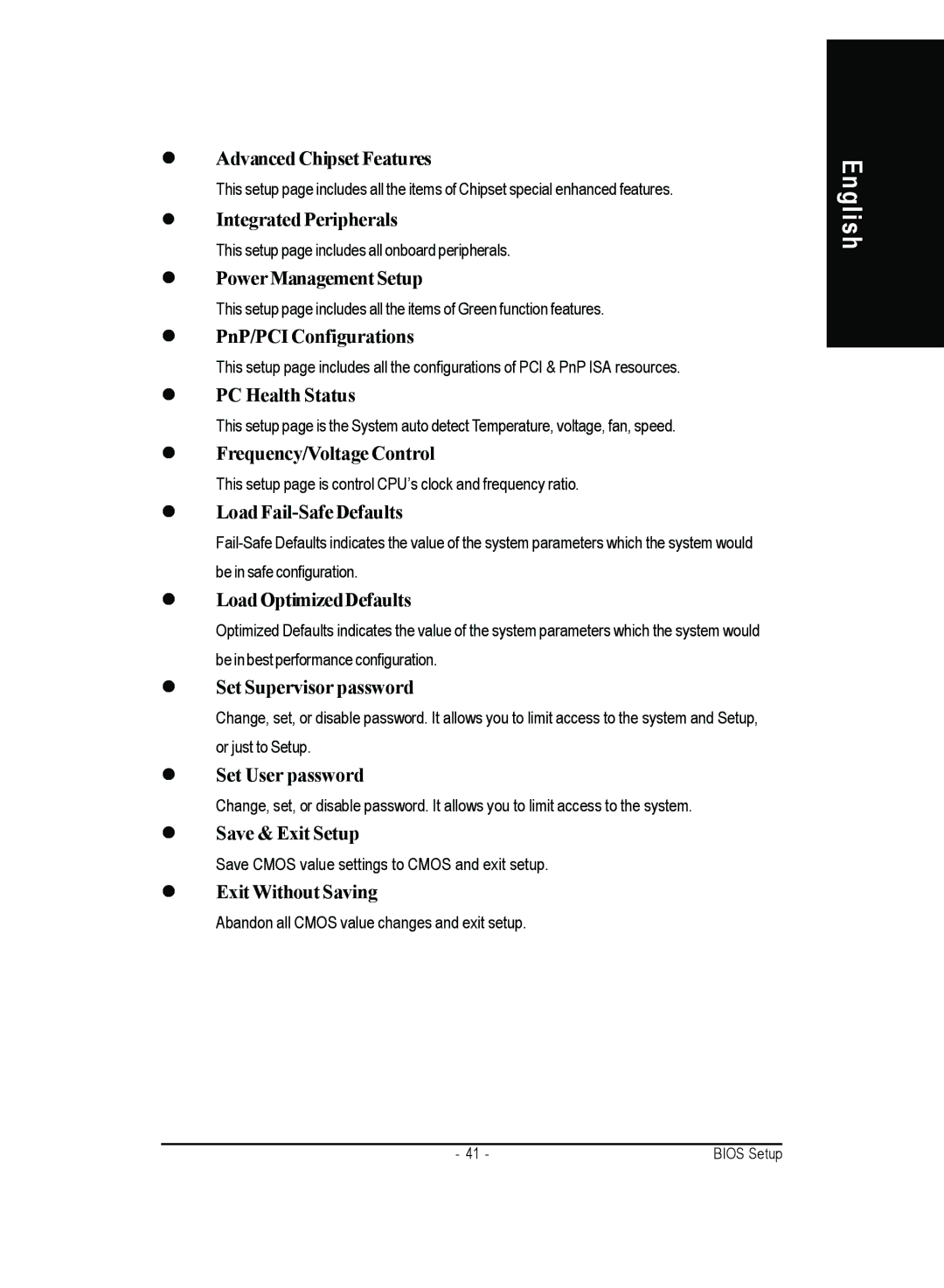 Gigabyte 4500 manual Advanced Chipset Features, Integrated Peripherals, Power Management Setup, PnP/PCI Configurations 