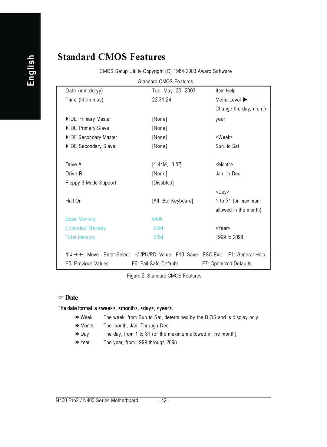 Gigabyte 4500 manual Standard Cmos Features, Date 