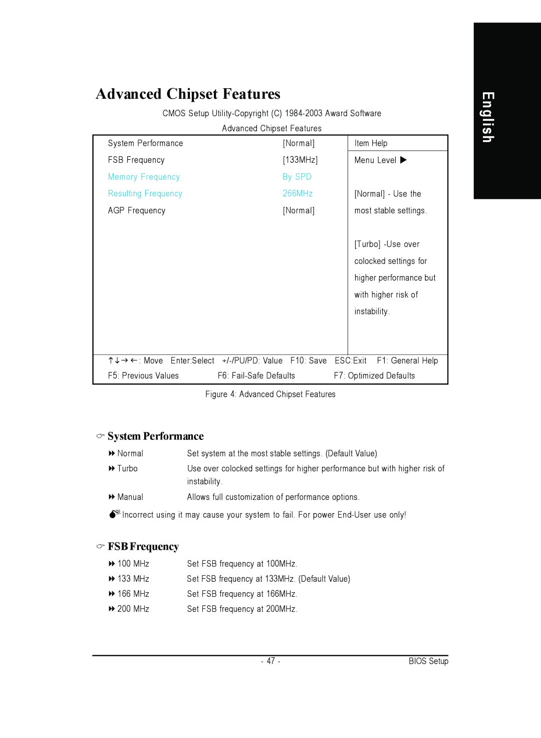 Gigabyte 4500 manual Advanced Chipset Features, System Performance, FSB Frequency 