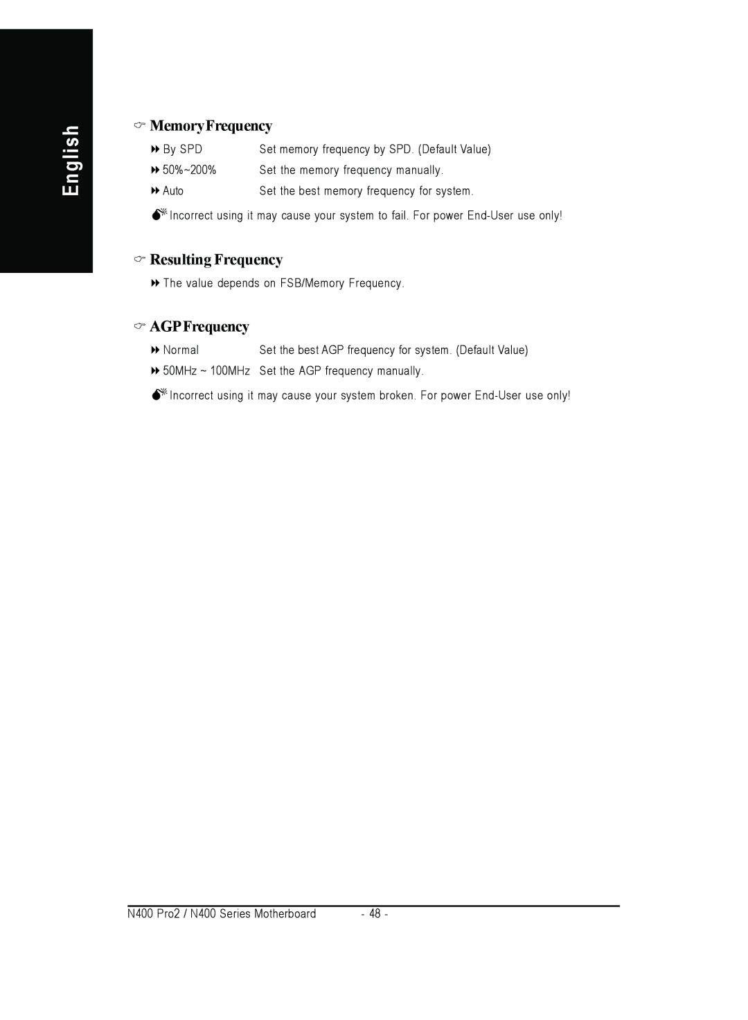 Gigabyte 4500 manual MemoryFrequency, Resulting Frequency, AGPFrequency 