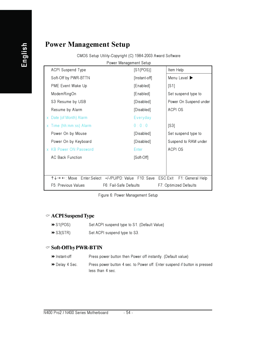 Gigabyte 4500 manual Power Management Setup, Acpi SuspendType, Soft-OffbyPWR-BTTN 