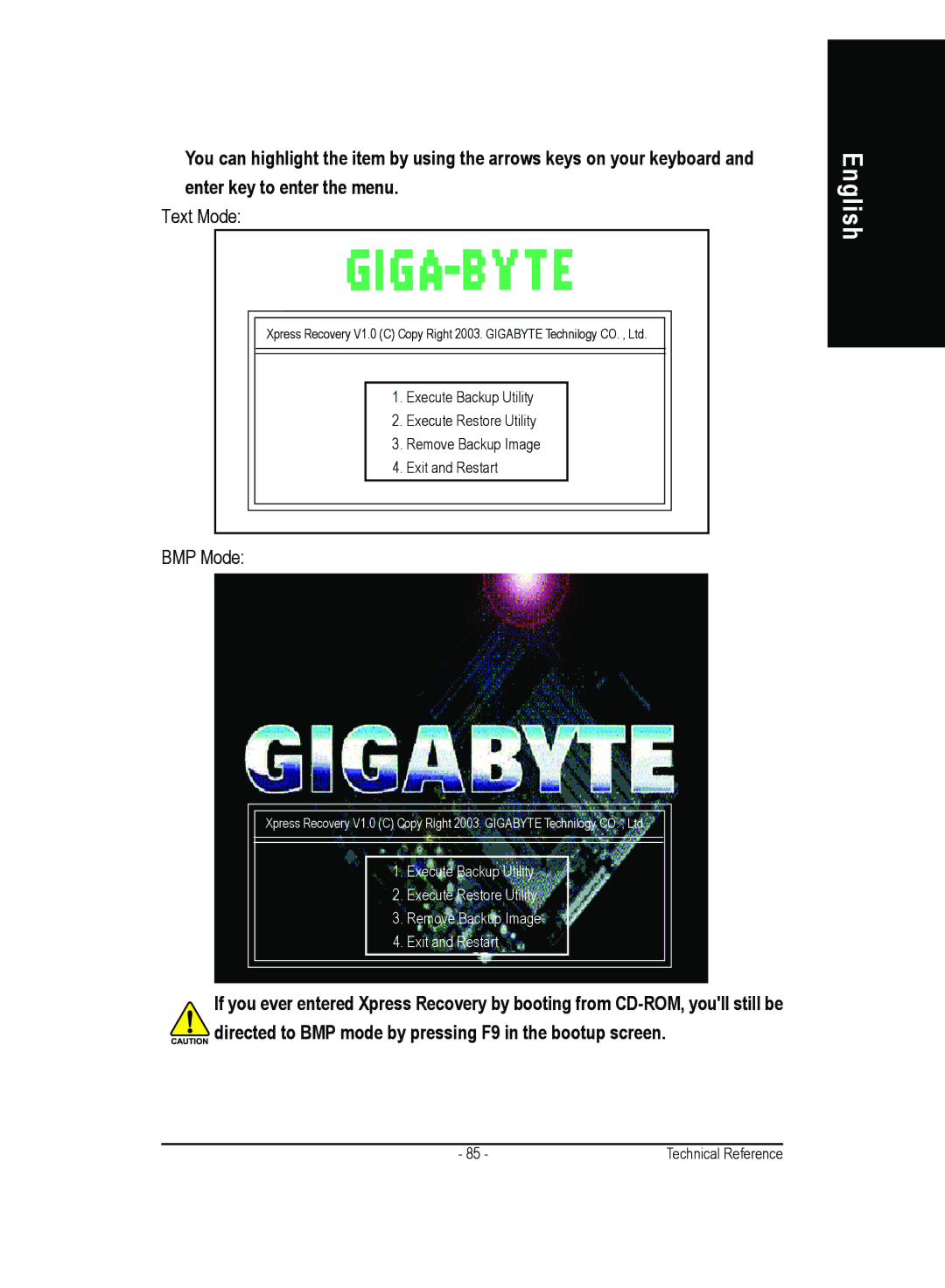 Gigabyte 4500 manual Text Mode 