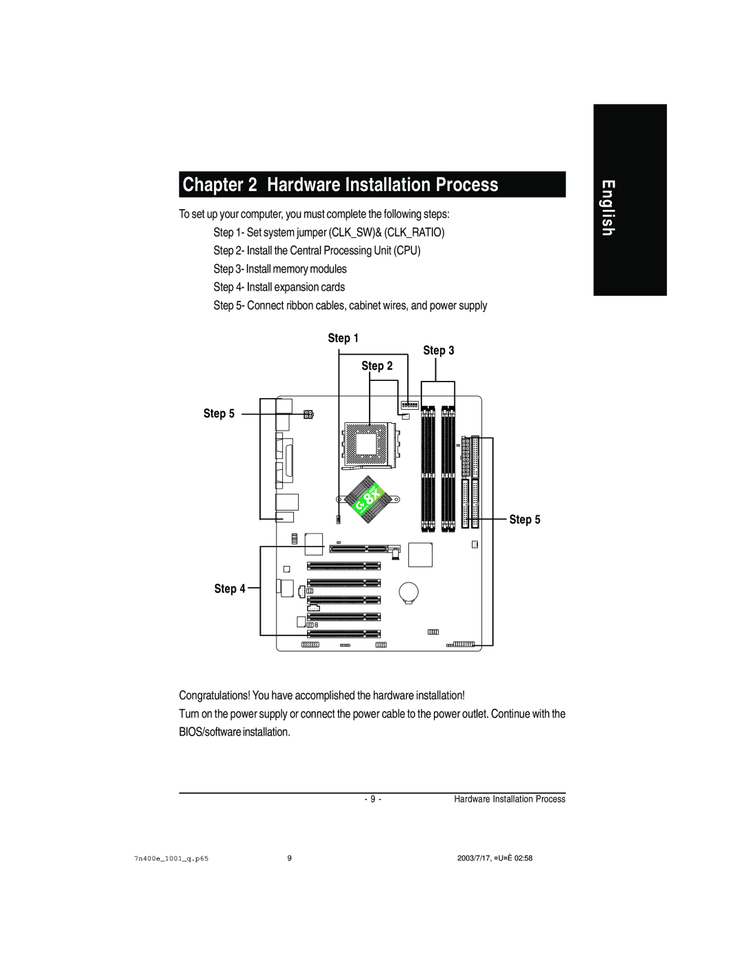 Gigabyte 5225, 5230, 5222 manual Hardware Installation Process, Step 