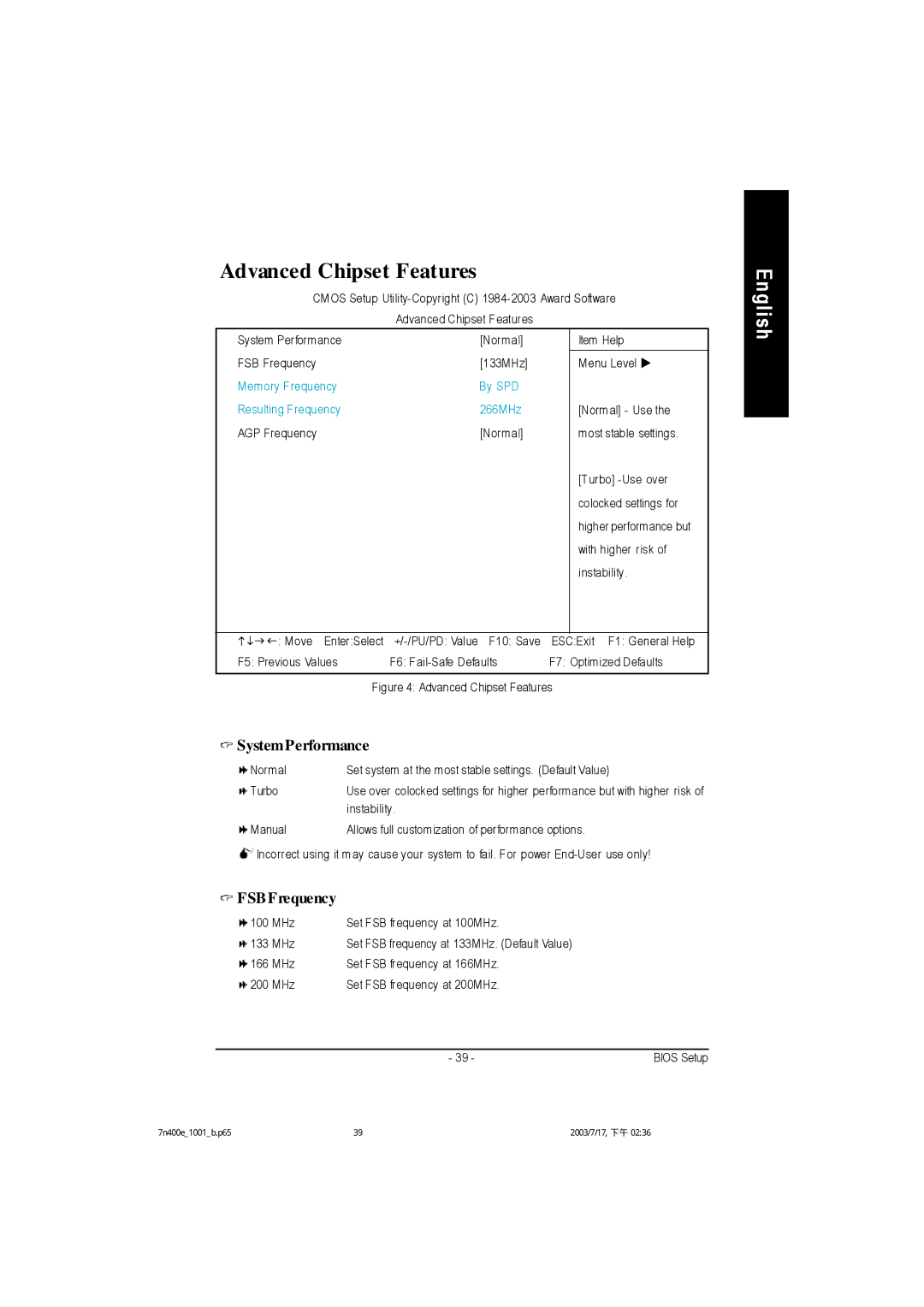 Gigabyte 5225, 5230, 5222 manual Advanced Chipset Features, SystemPerformance, FSB Frequency 