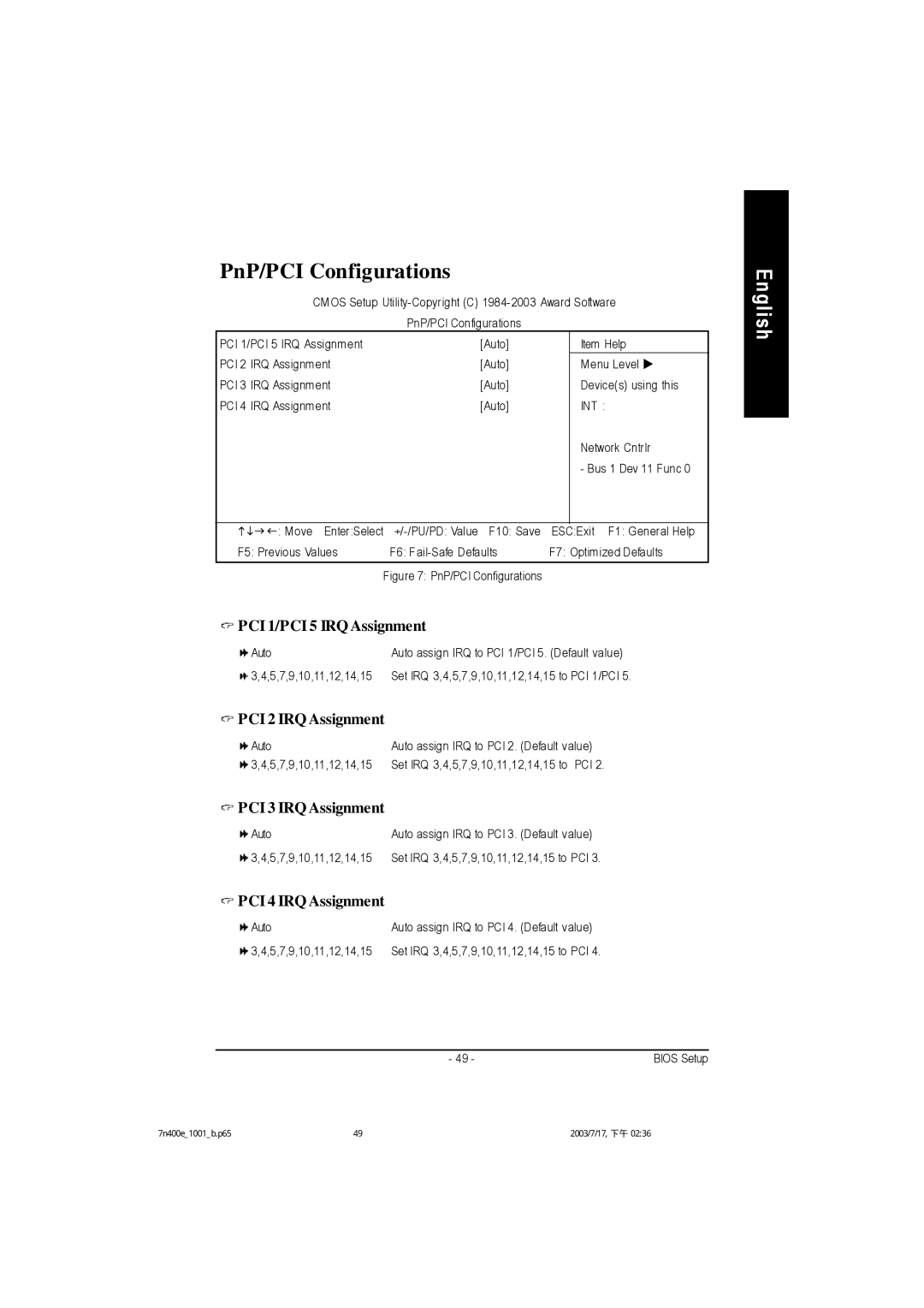 Gigabyte 5222, 5230, 5225 PnP/PCI Configurations, PCI 1/PCI 5 IRQ Assignment, PCI 2 IRQ Assignment, PCI 3 IRQ Assignment 