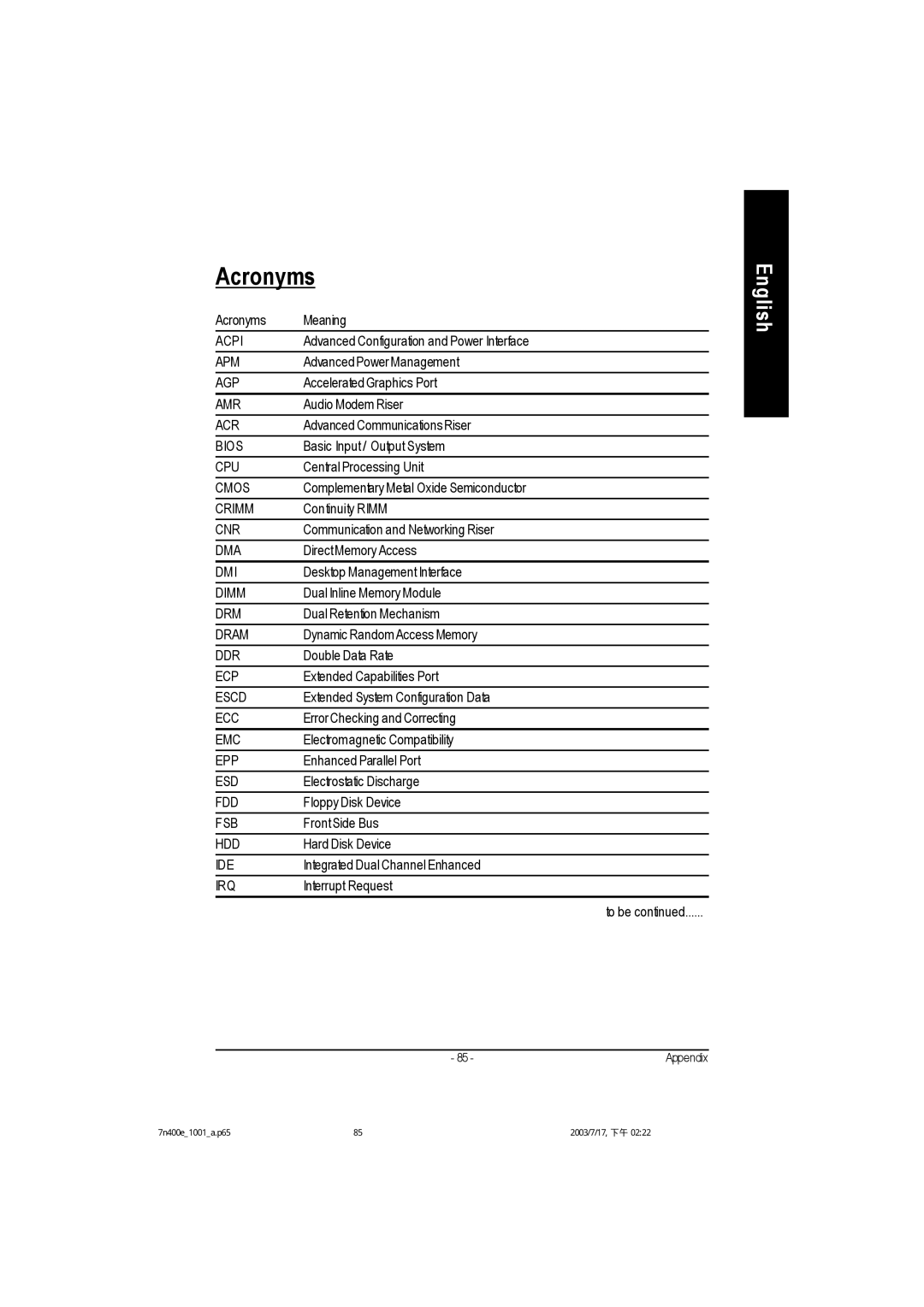 Gigabyte 5230, 5225, 5222 manual Acronyms 