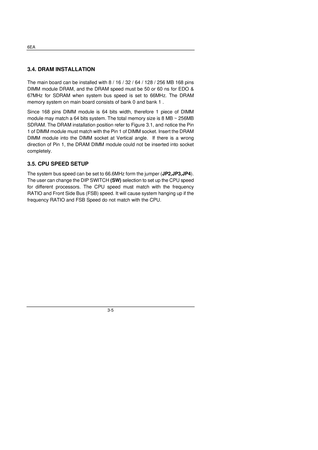 Gigabyte 6EA manual Dram Installation, CPU Speed Setup 