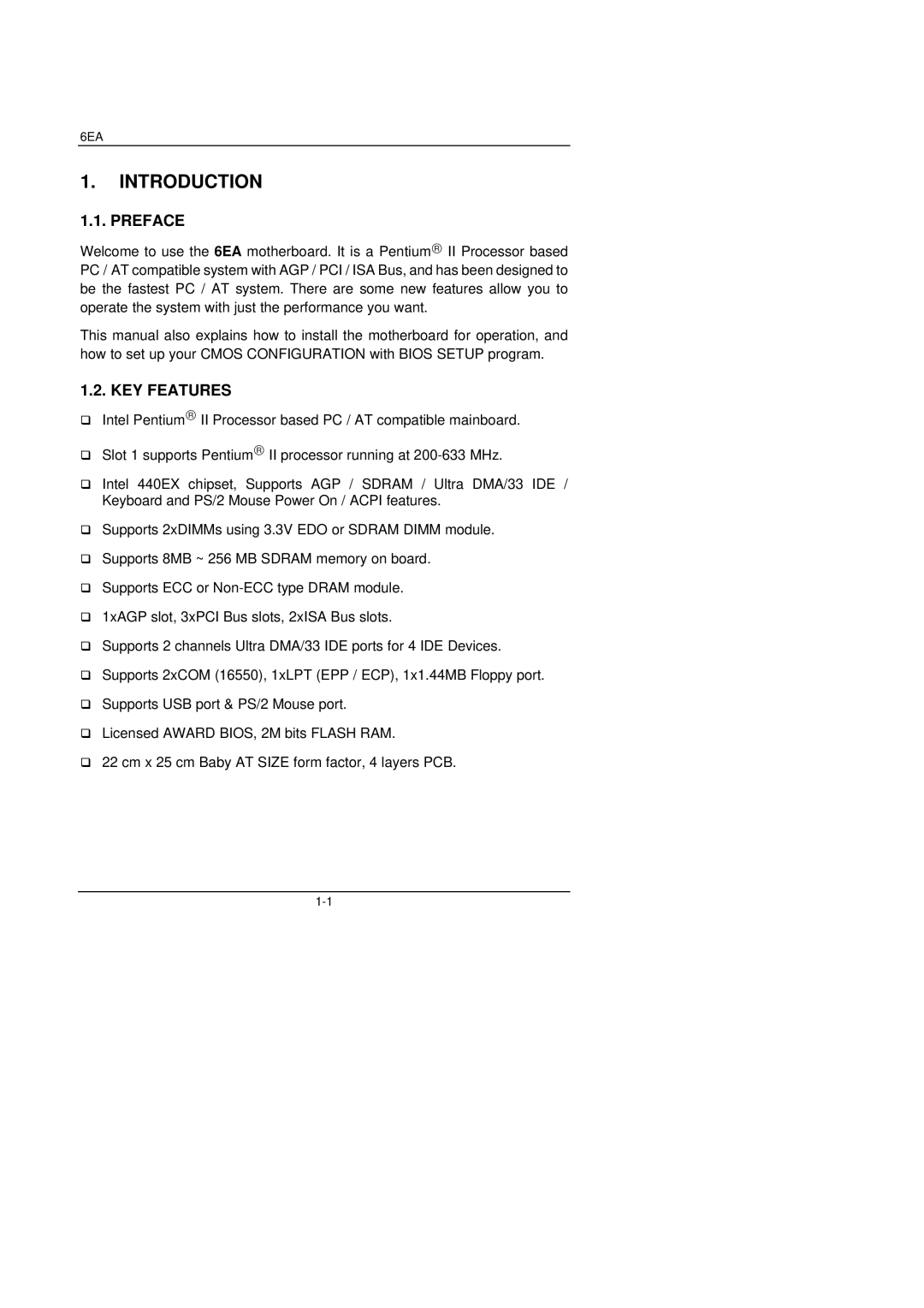 Gigabyte 6EA manual Preface, KEY Features 