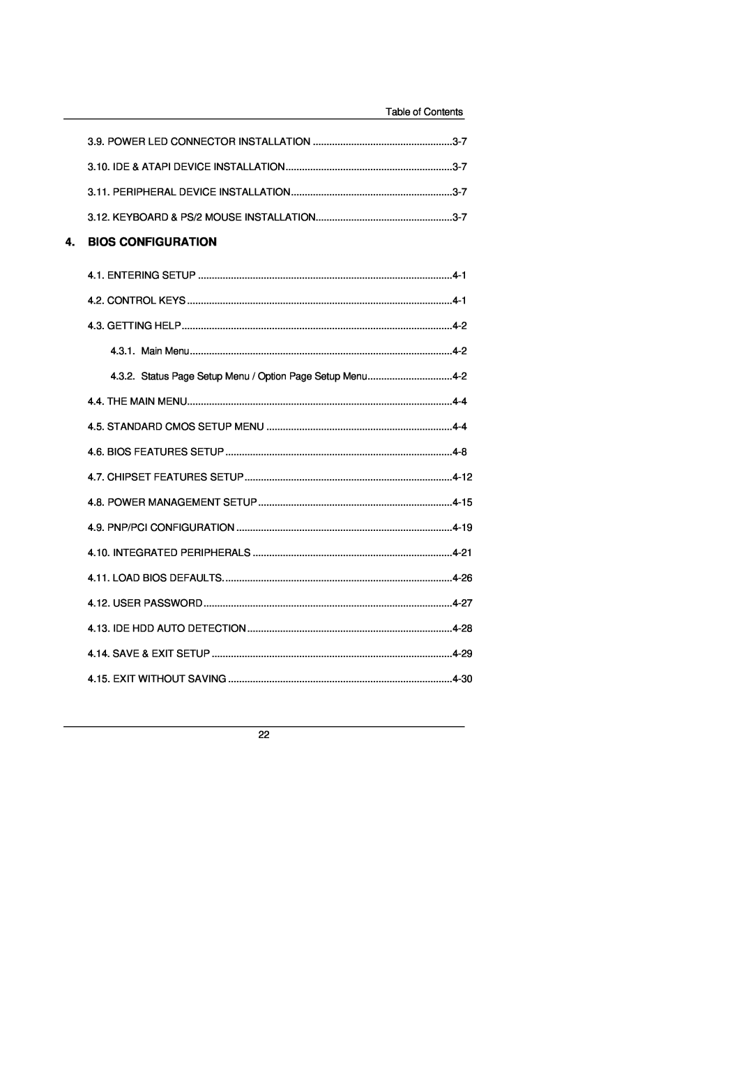 Gigabyte 6EA manual Bios Configuration, Table of Contents 