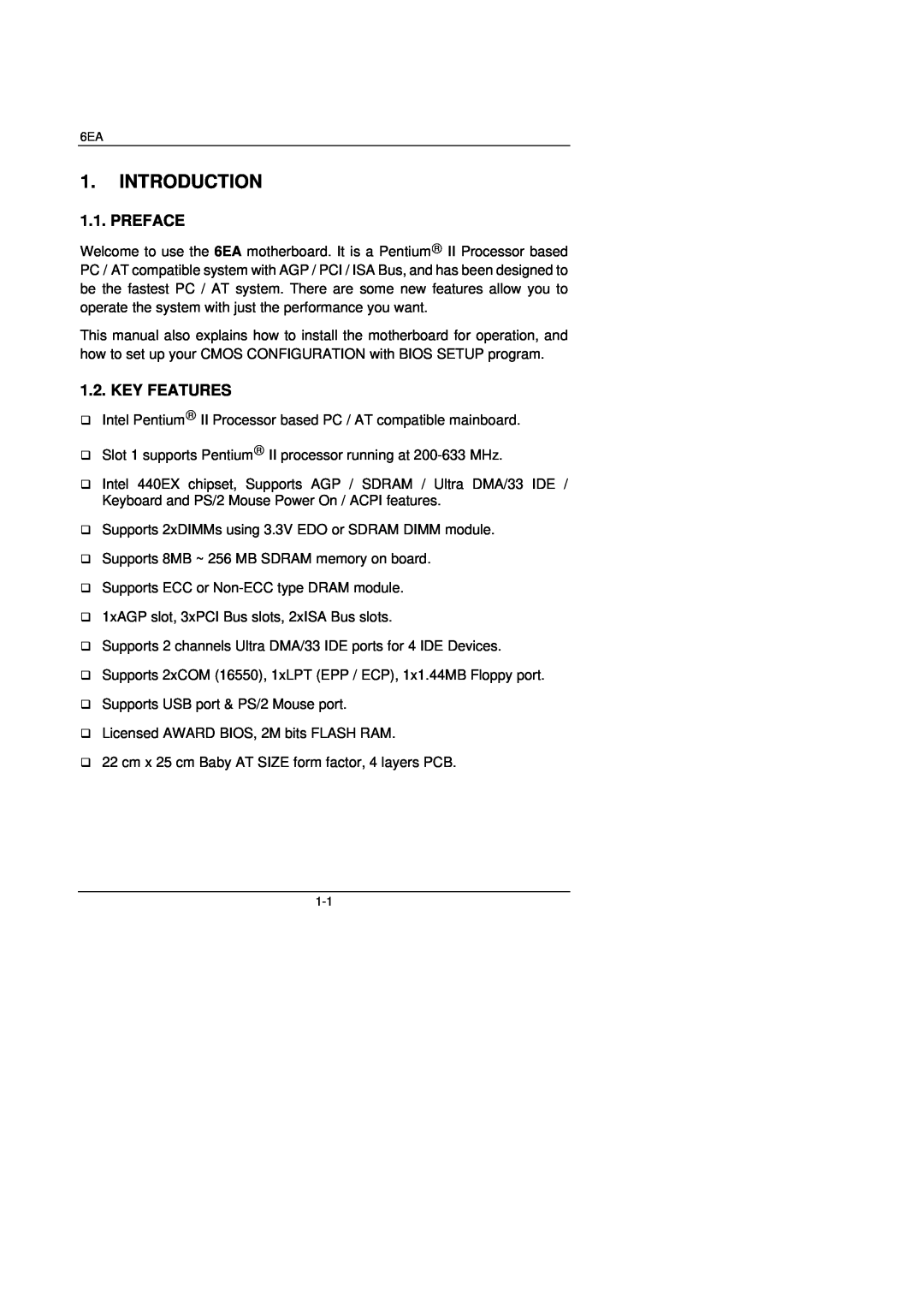 Gigabyte 6EA manual Introduction, Preface, Key Features 