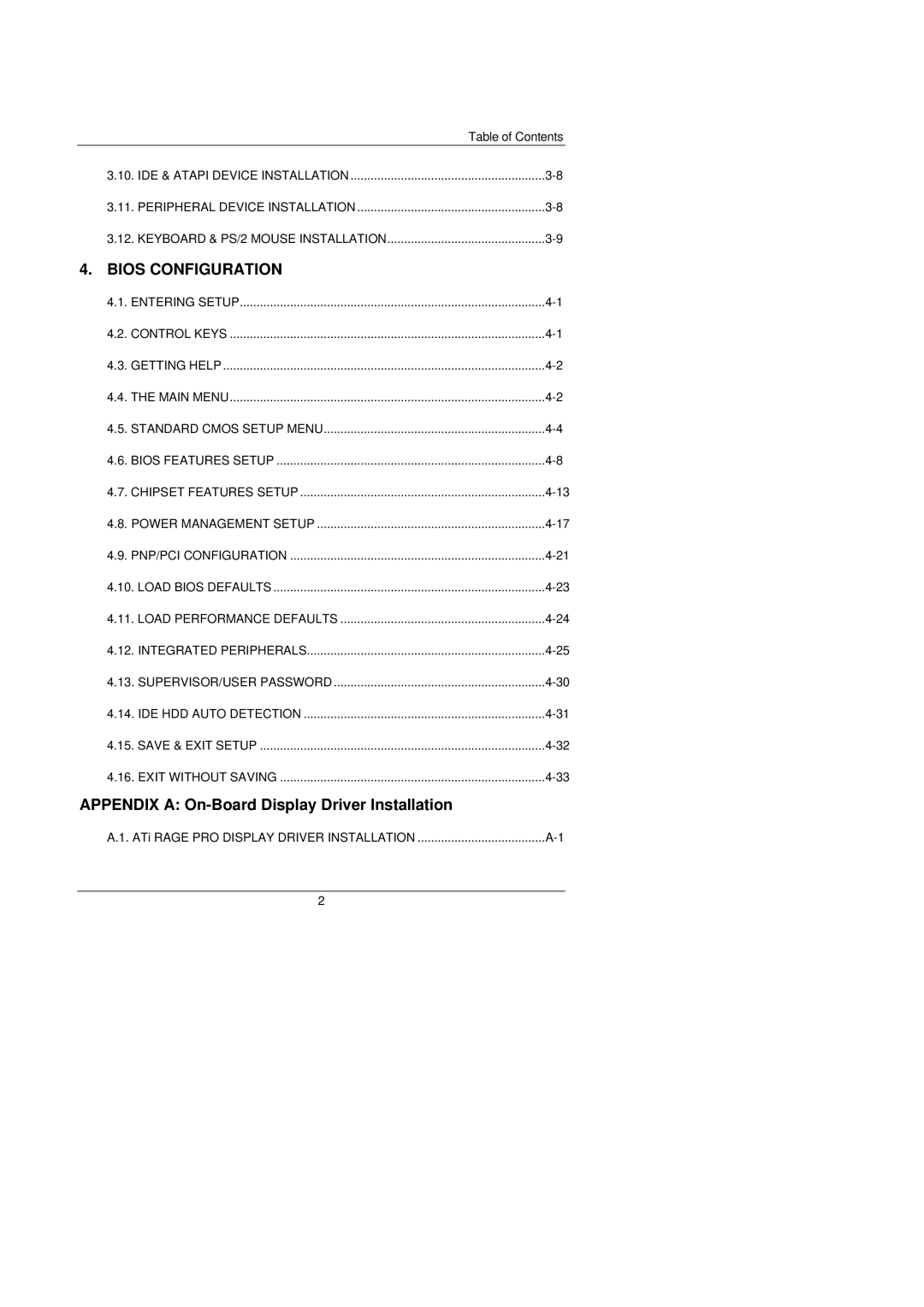 Gigabyte 6ZMM manual Bios Configuration, Table of Contents 