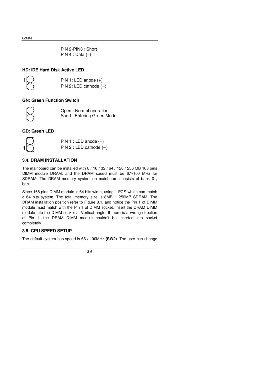 Gigabyte 6ZMM manual Dram Installation, CPU Speed Setup 