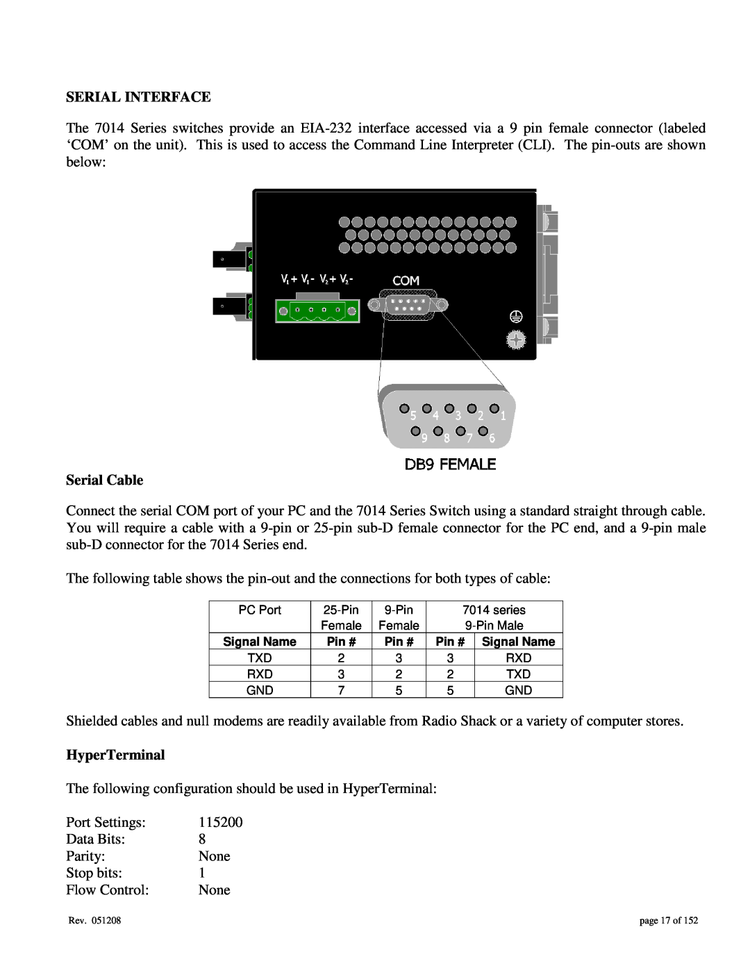 Gigabyte 7014 user manual Serial Interface, Serial Cable, HyperTerminal, page 17 of 