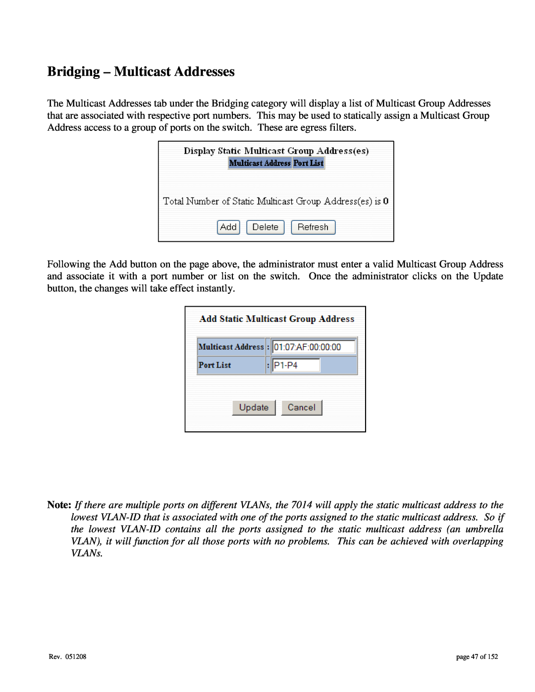 Gigabyte 7014 user manual Bridging - Multicast Addresses, page 47 of 