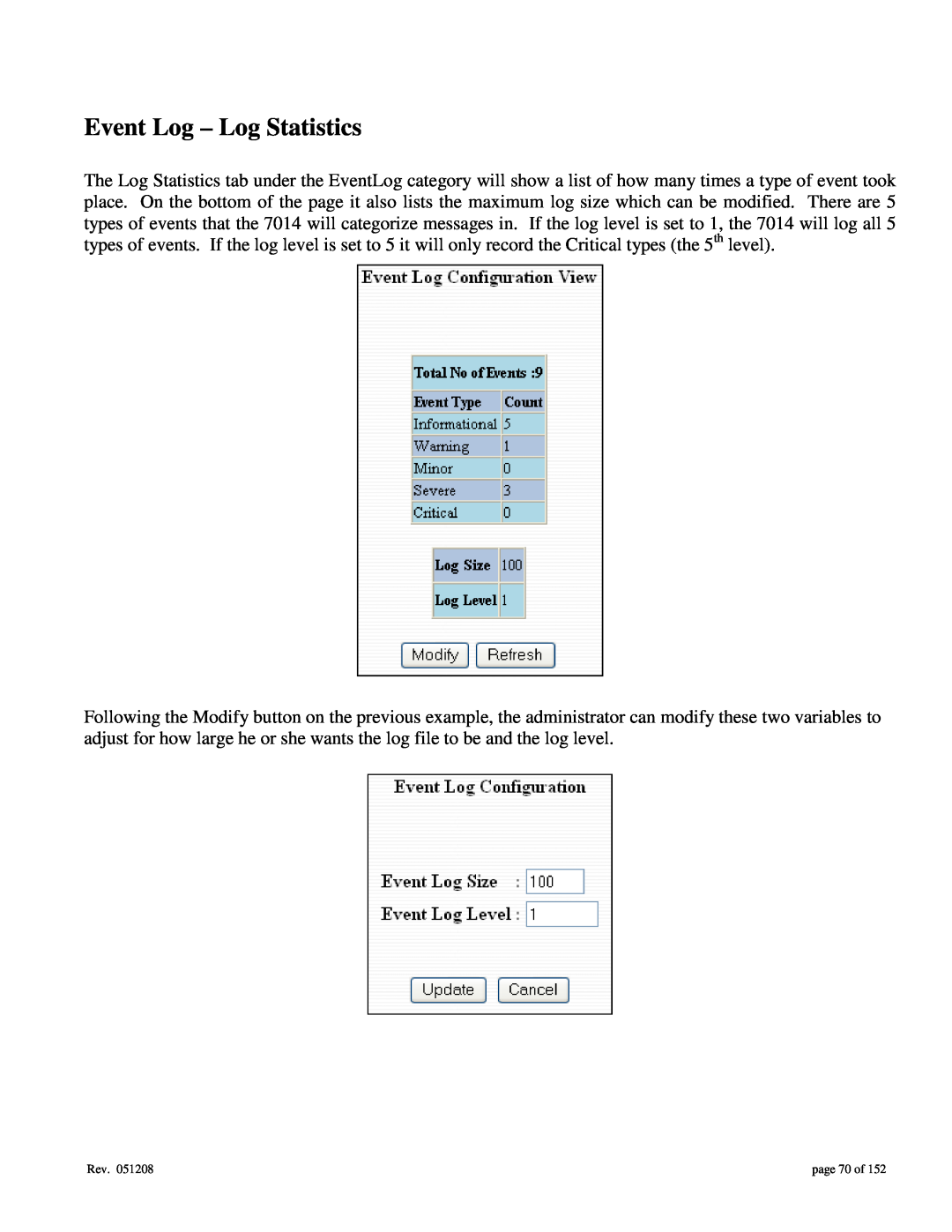Gigabyte 7014 user manual Event Log - Log Statistics, page 70 of 