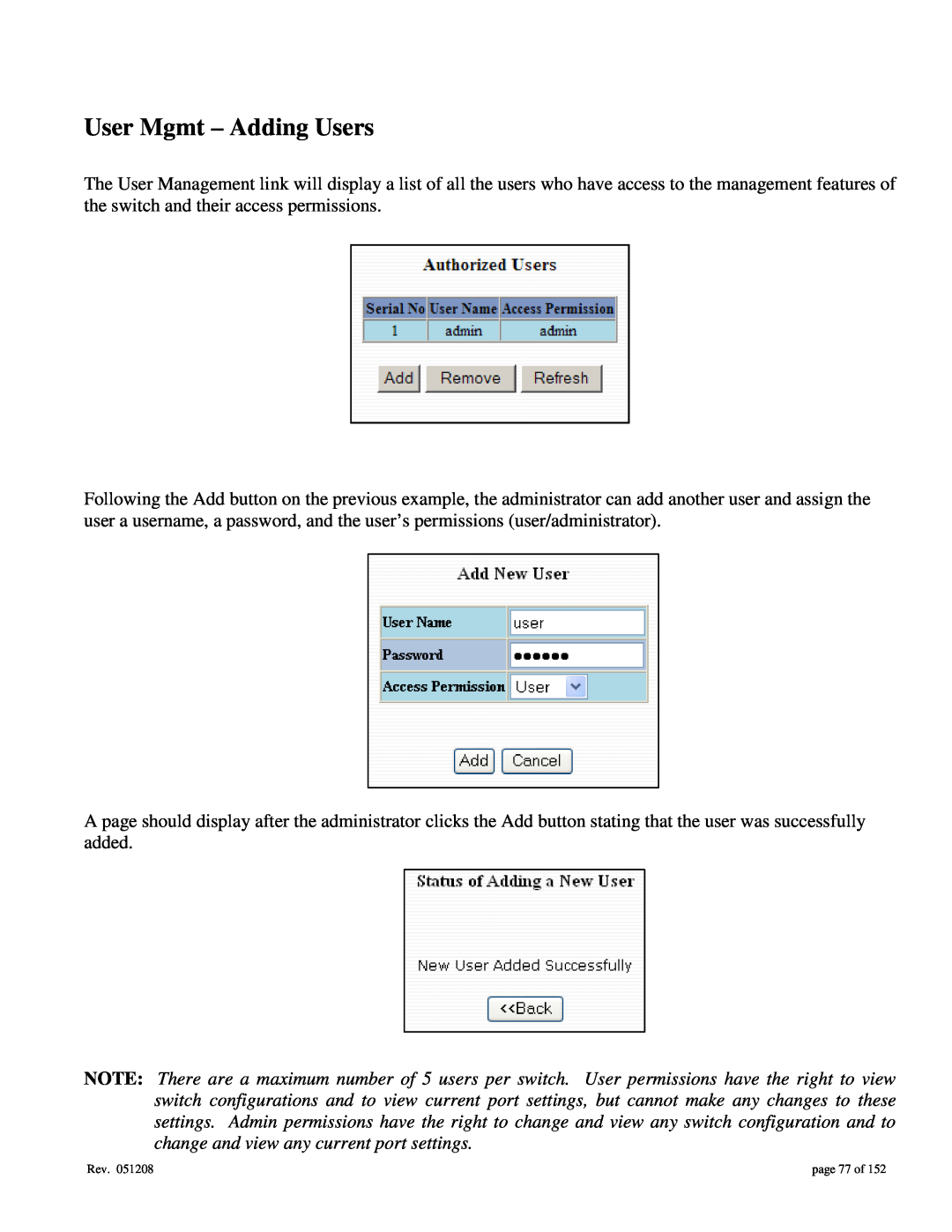 Gigabyte 7014 user manual User Mgmt - Adding Users, page 77 of 