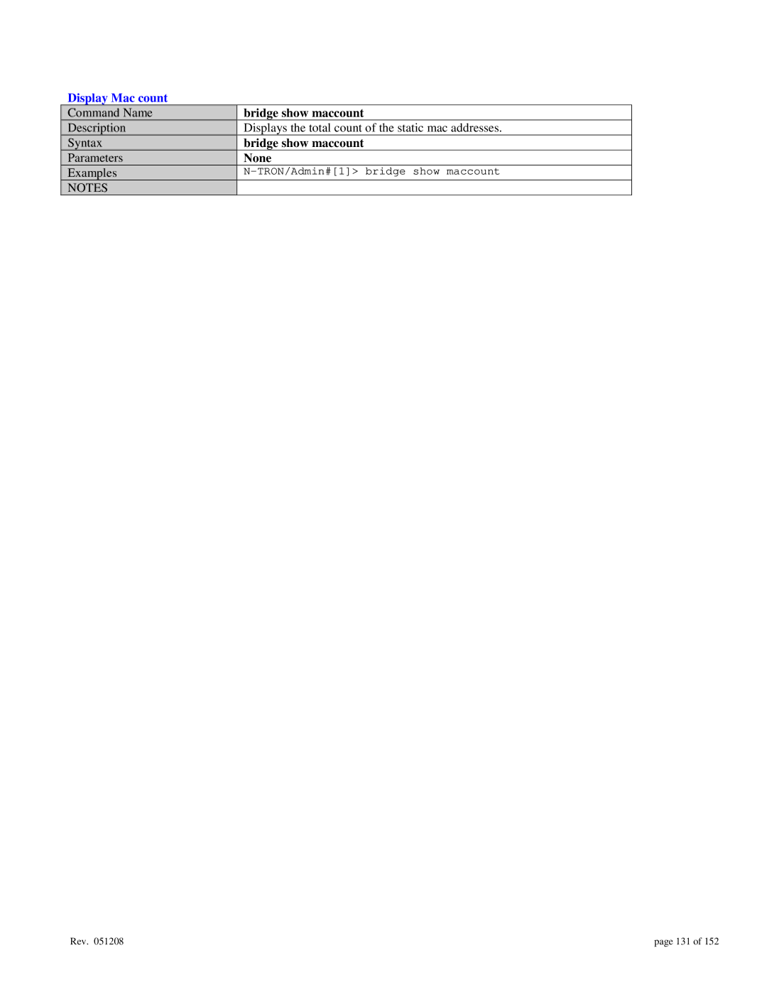 Gigabyte 7014 user manual Display Mac count, Bridge show maccount 