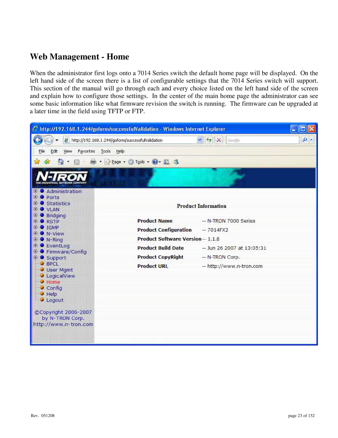 Gigabyte 7014 user manual Web Management Home 