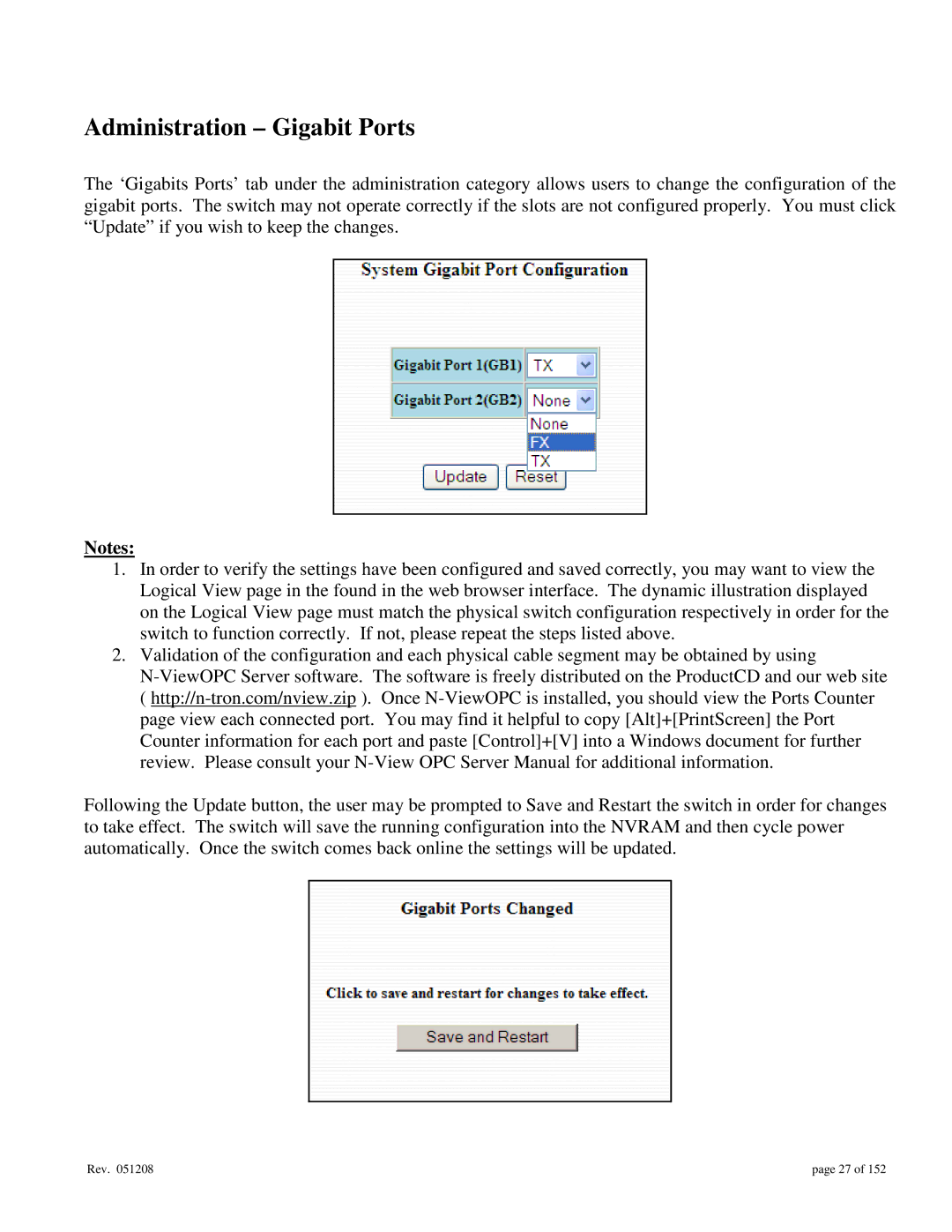 Gigabyte 7014 user manual Administration Gigabit Ports 