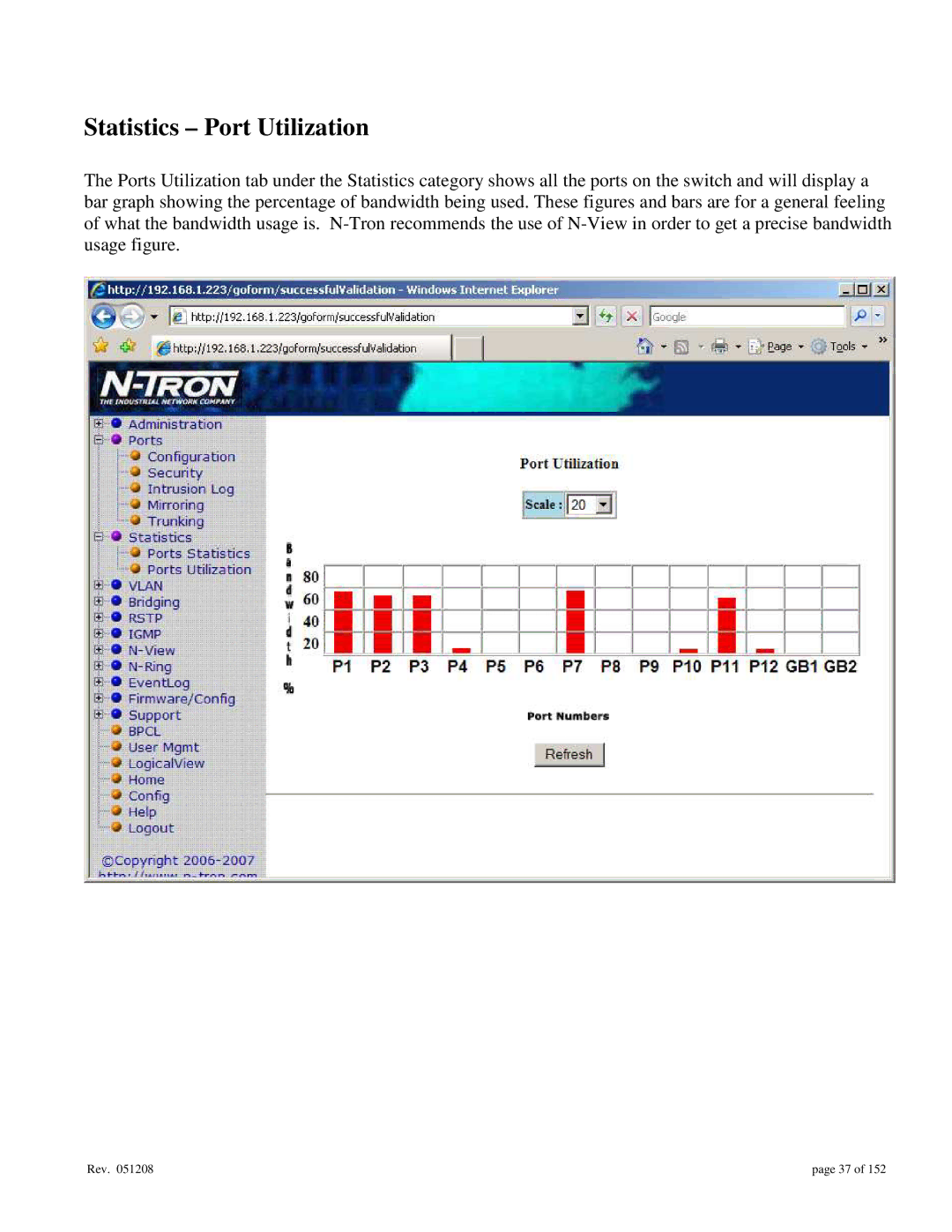 Gigabyte 7014 user manual Statistics Port Utilization 