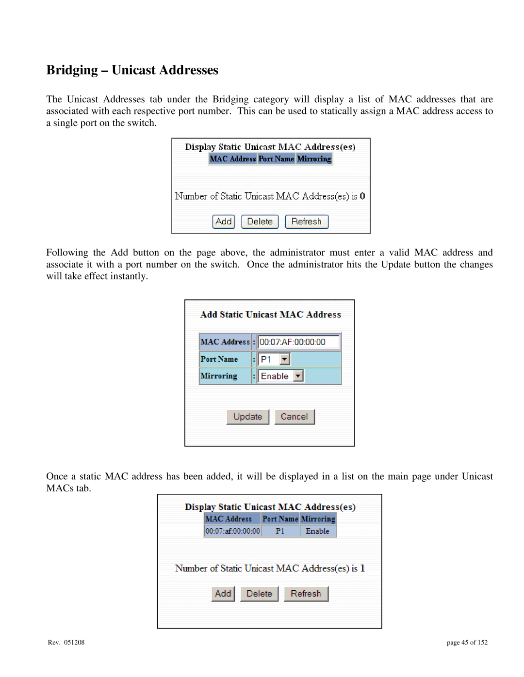 Gigabyte 7014 user manual Bridging Unicast Addresses 