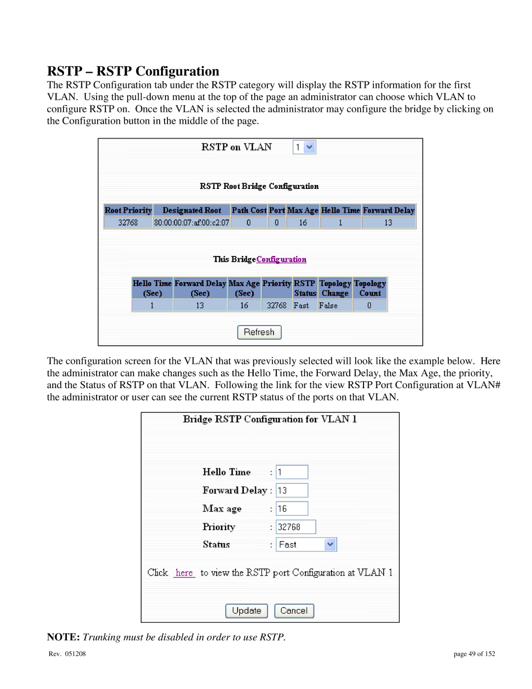 Gigabyte 7014 user manual Rstp Rstp Configuration 