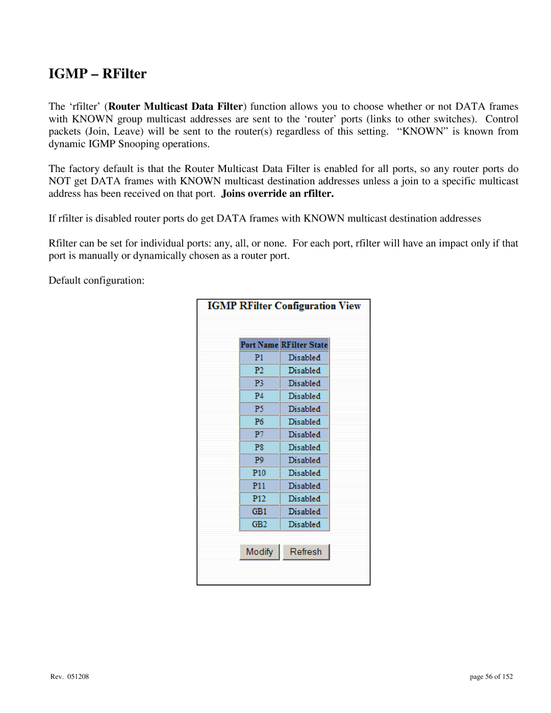 Gigabyte 7014 user manual Igmp RFilter 