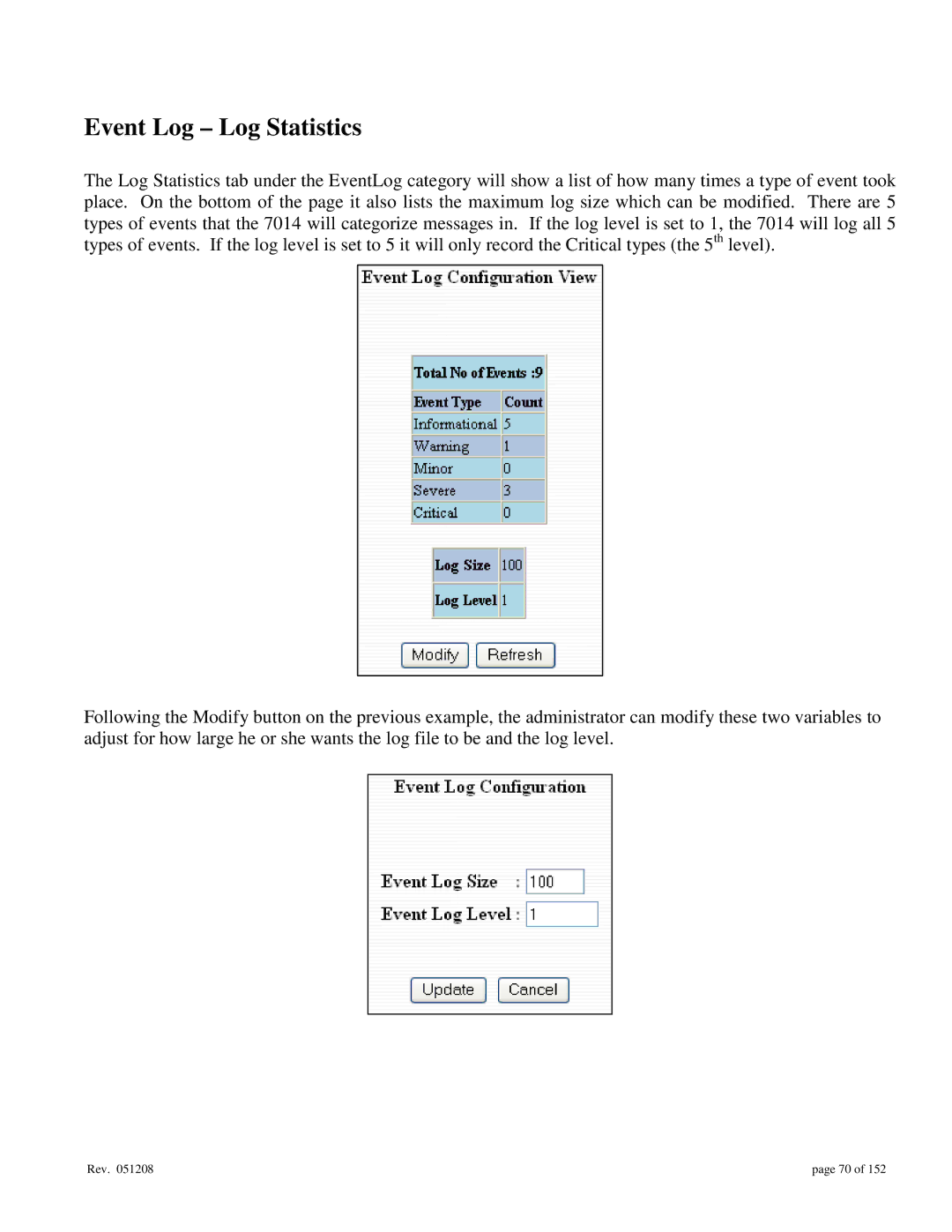 Gigabyte 7014 user manual Event Log Log Statistics 