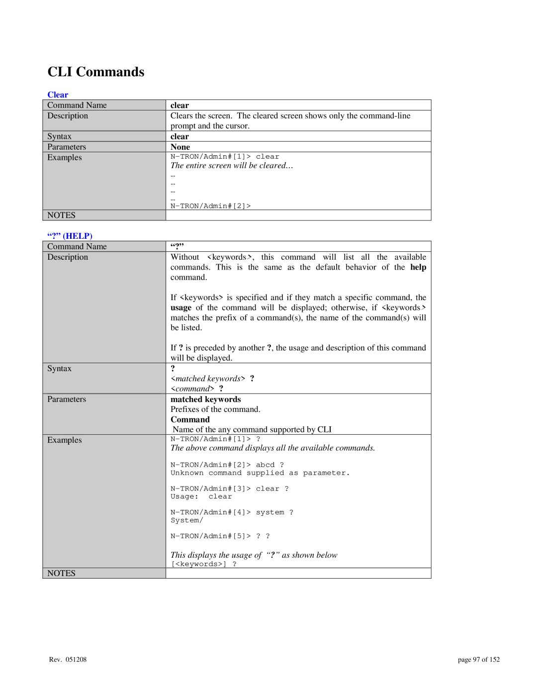 Gigabyte 7014 user manual CLI Commands, Clear, ? Help 