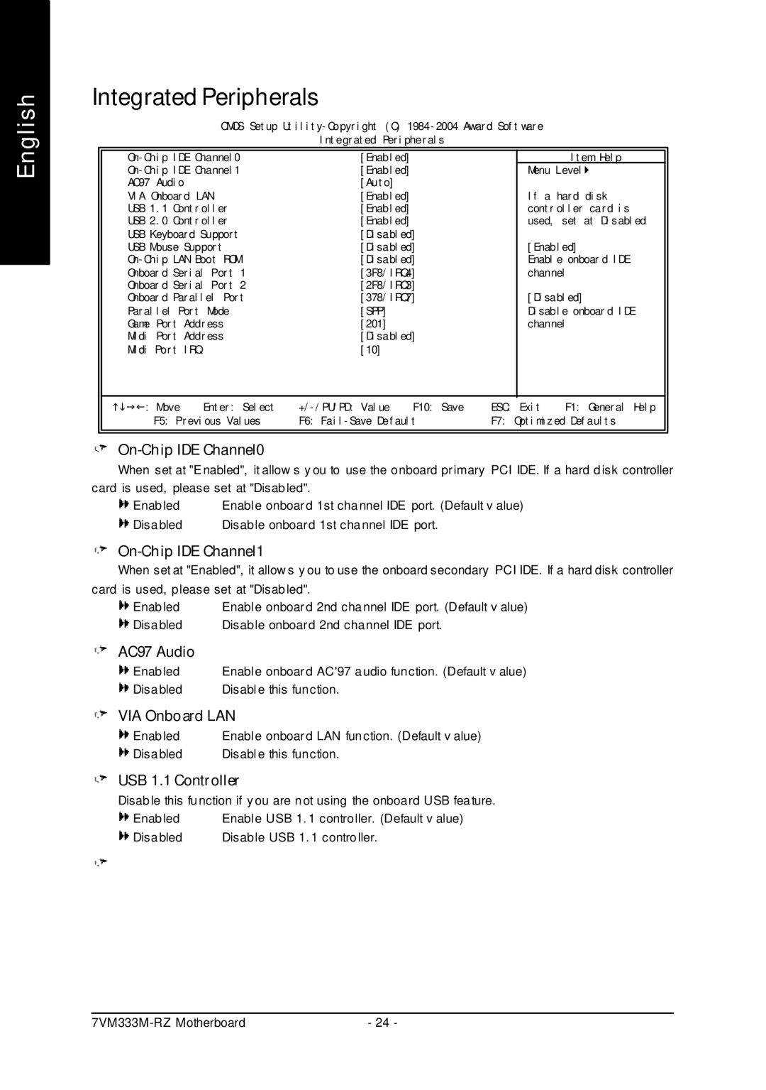 Gigabyte 7VM333M-RZ user manual Integrated Peripherals 