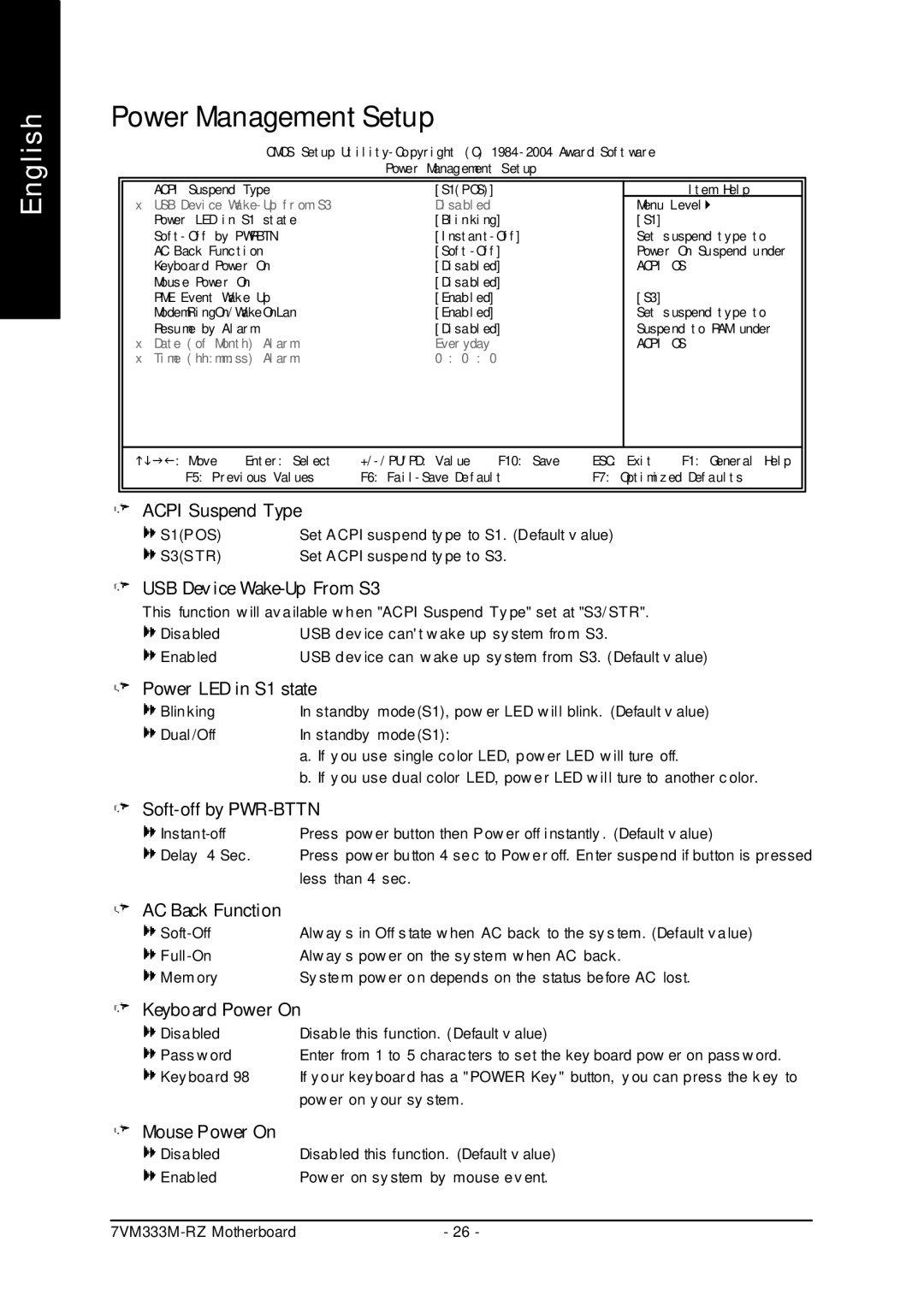 Gigabyte 7VM333M-RZ user manual Power Management Setup 