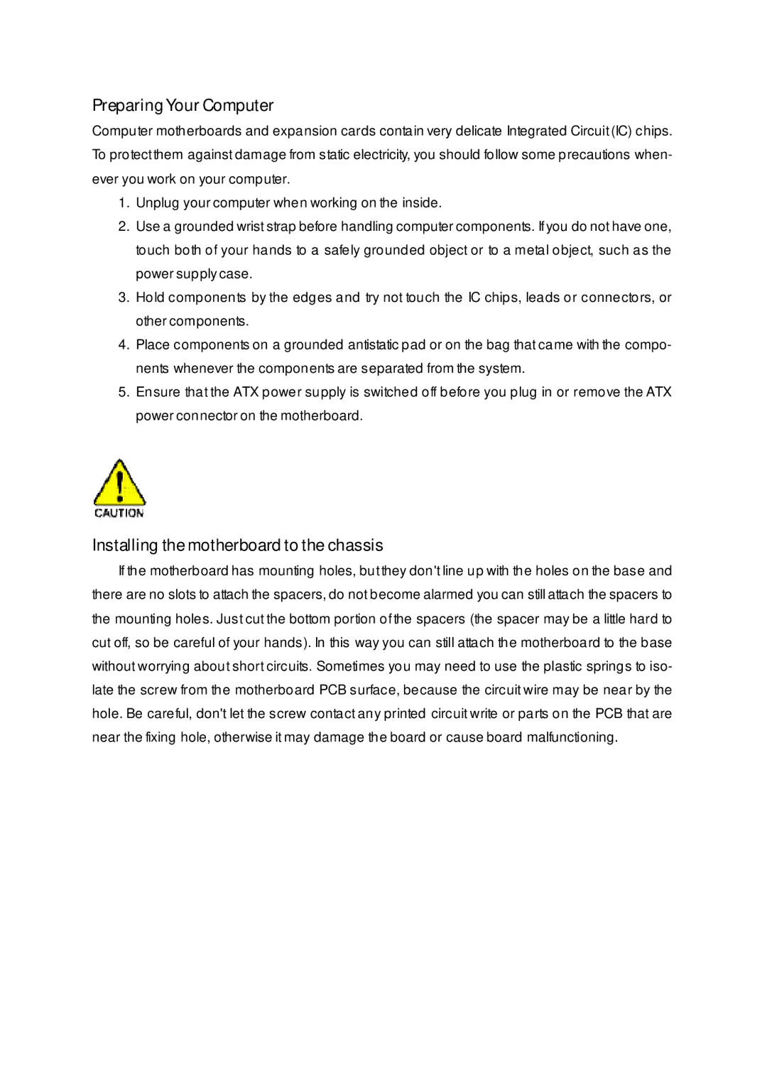 Gigabyte 7VM333M-RZ user manual Preparing Your Computer, Installing the motherboard to the chassis 