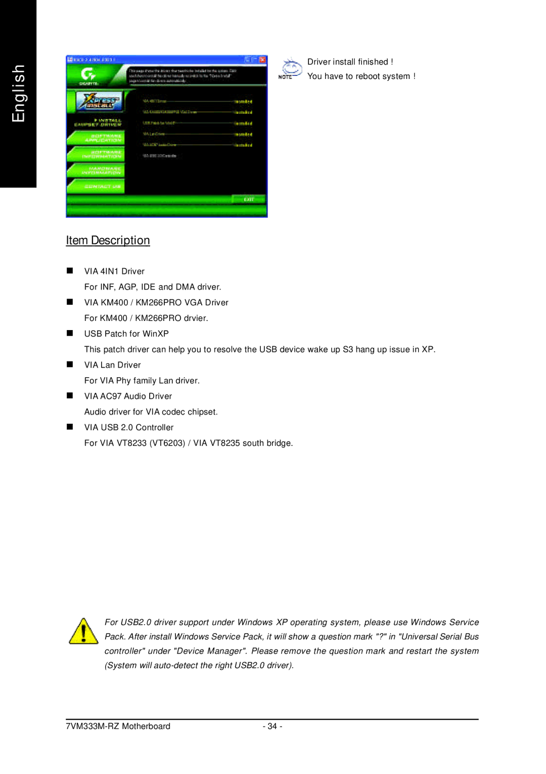 Gigabyte 7VM333M-RZ user manual Item Description 